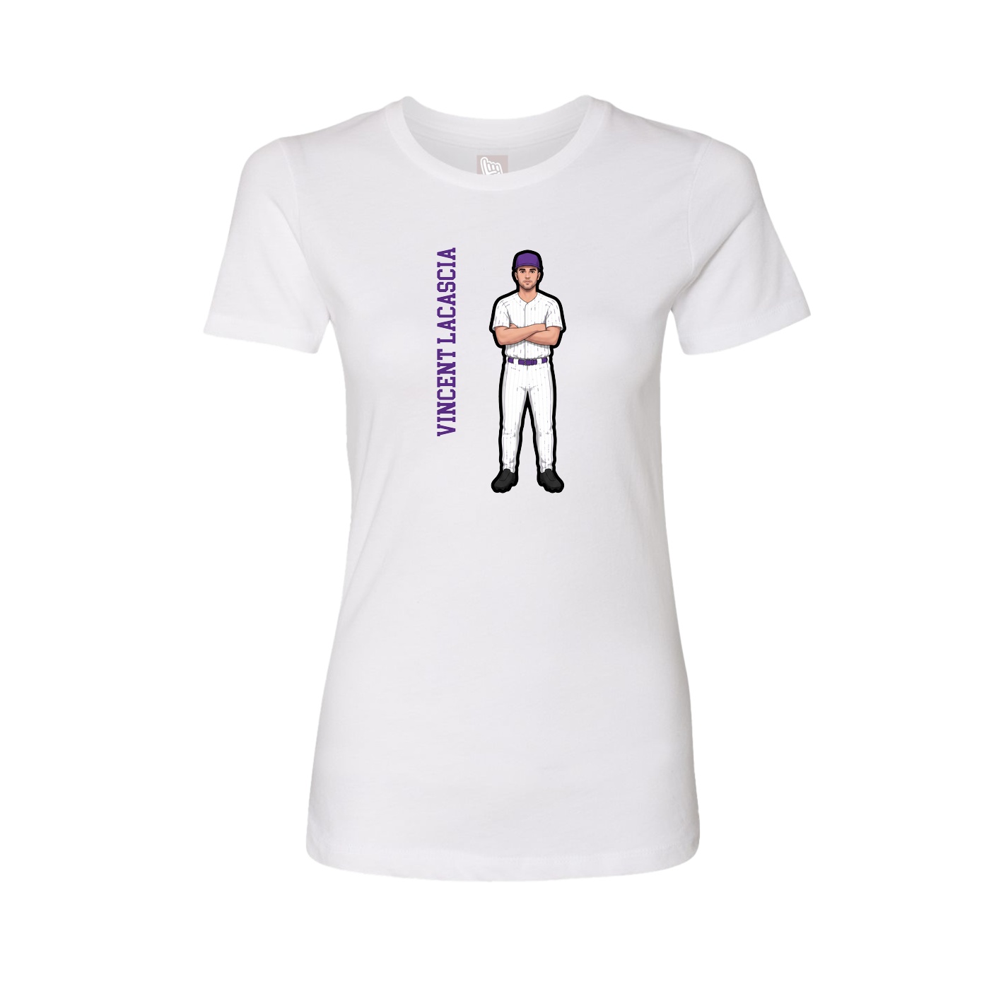 Fitted Women's Tee — Name Vertical in White