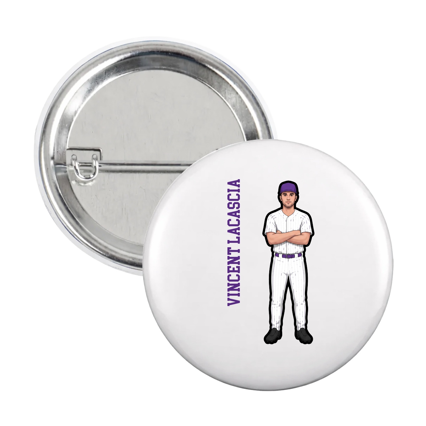 Game Day Button — Name Vertical in White
