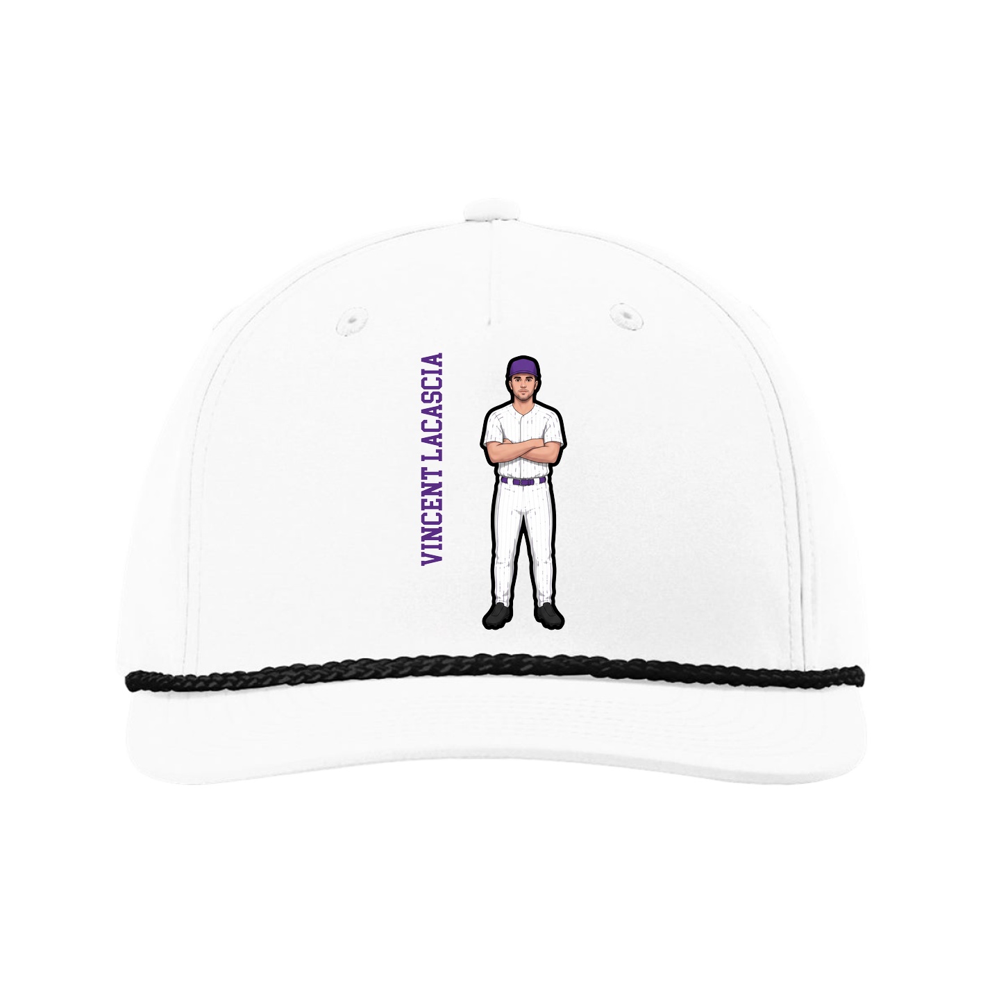 Five-Panel Classic Rope Cap — Name Vertical in White