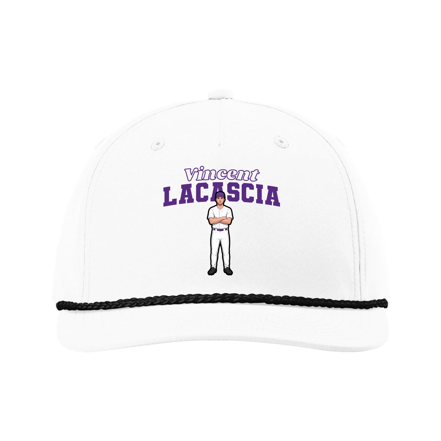Five-Panel Classic Rope Cap — Name Arch in White