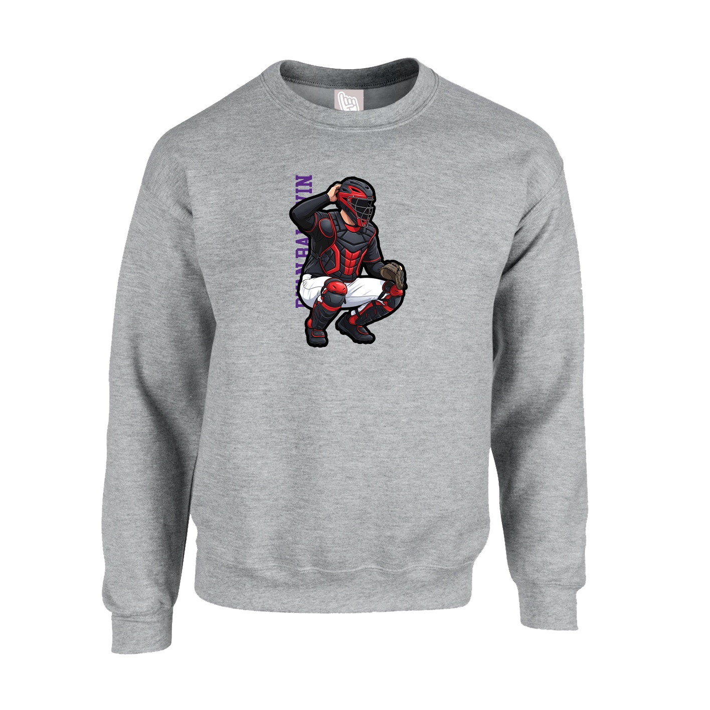 Fleece Crew — Name Vertical in Grey