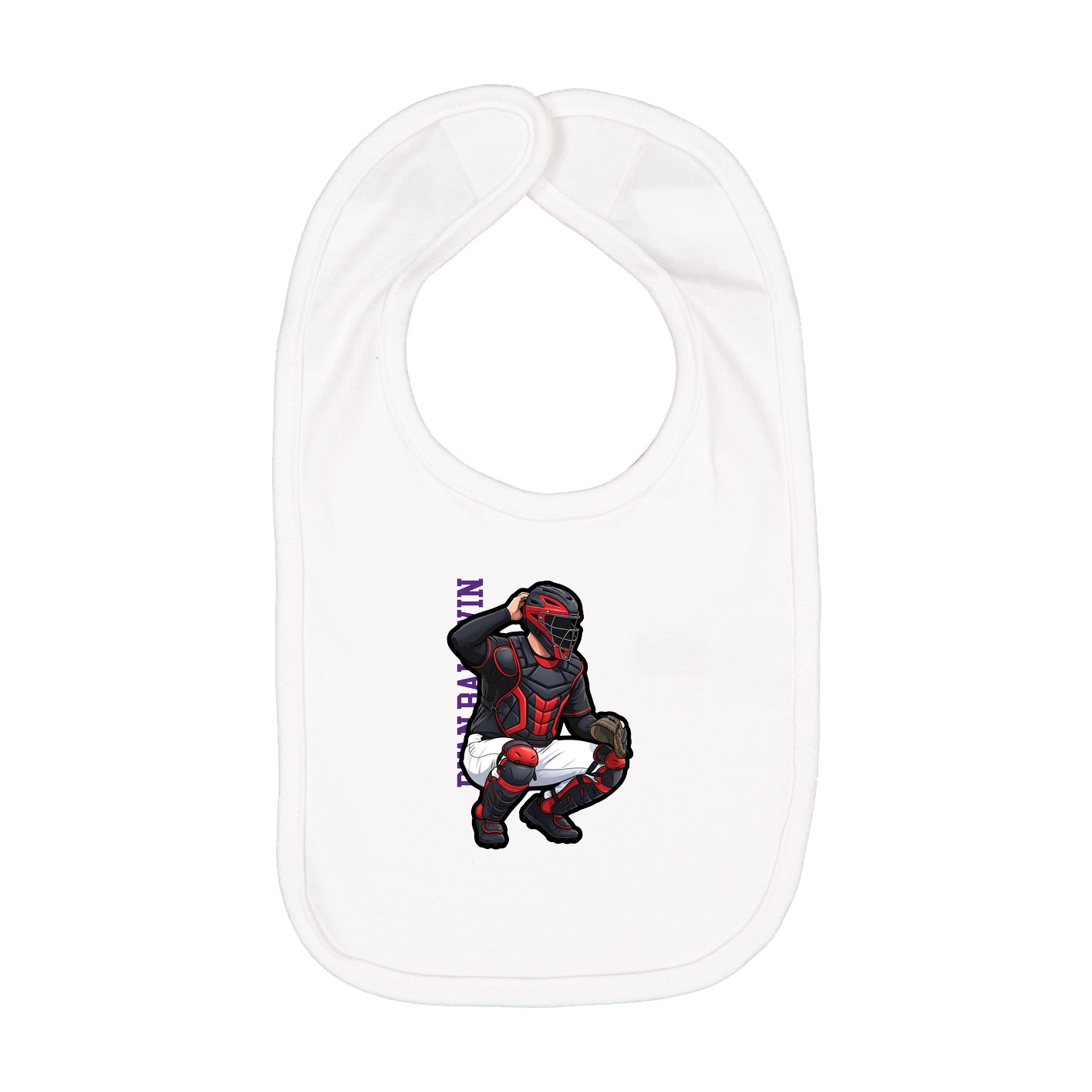 Infant Bib — Name Vertical in White
