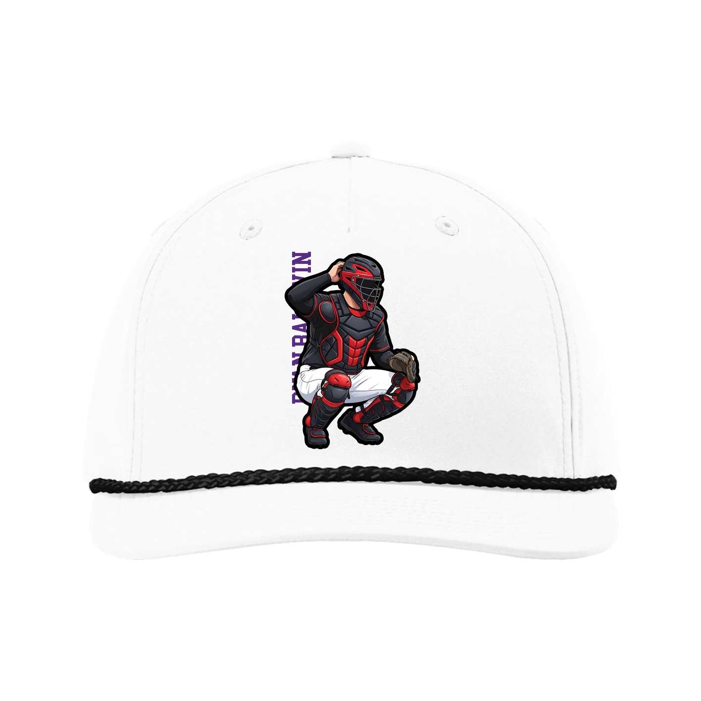 Five-Panel Classic Rope Cap — Name Vertical in White