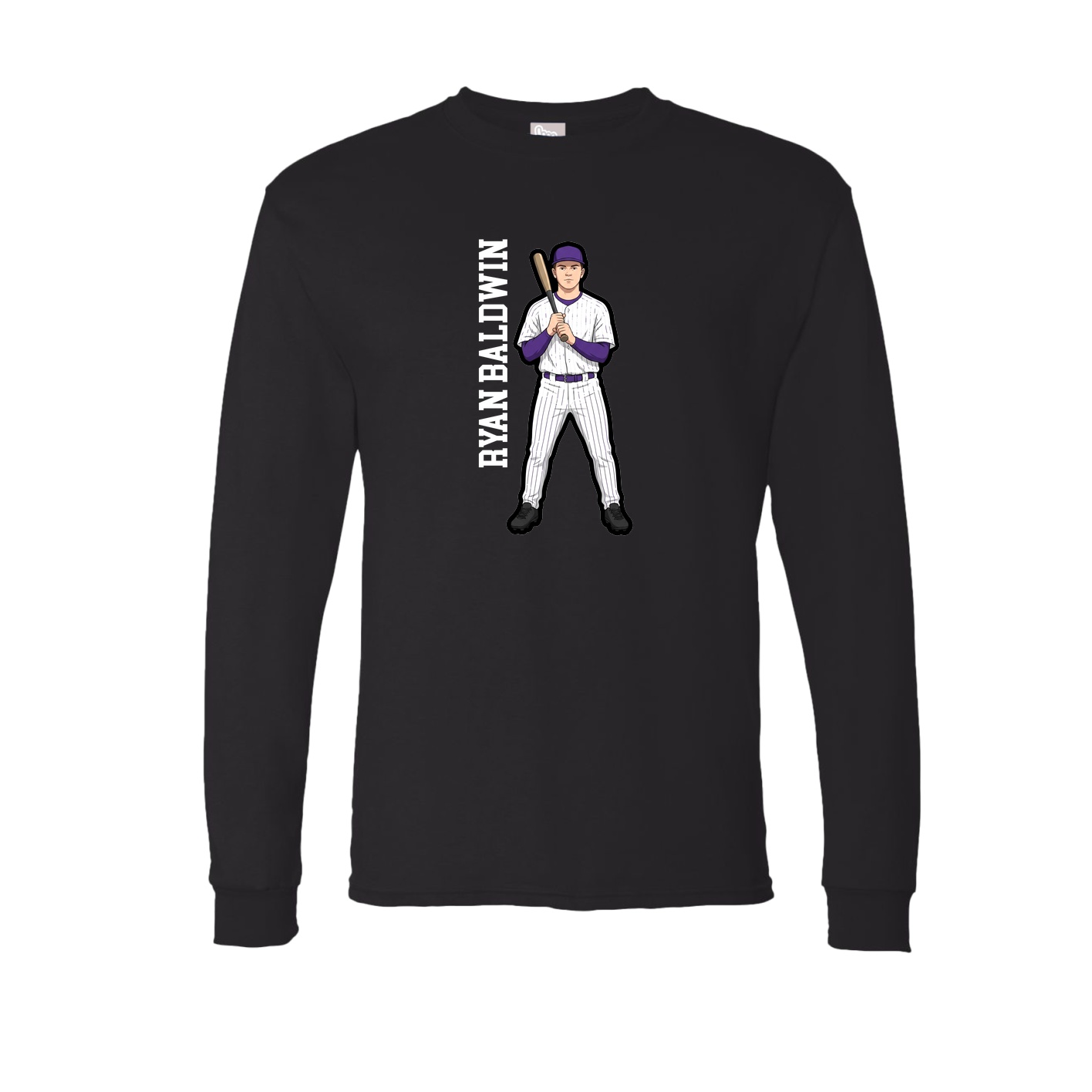 Long Sleeve Tee — Name Vertical in Black