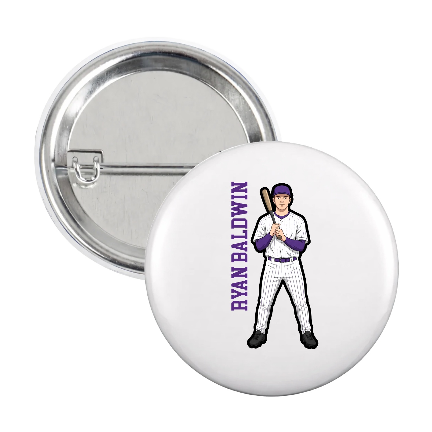 Game Day Button — Name Vertical in White