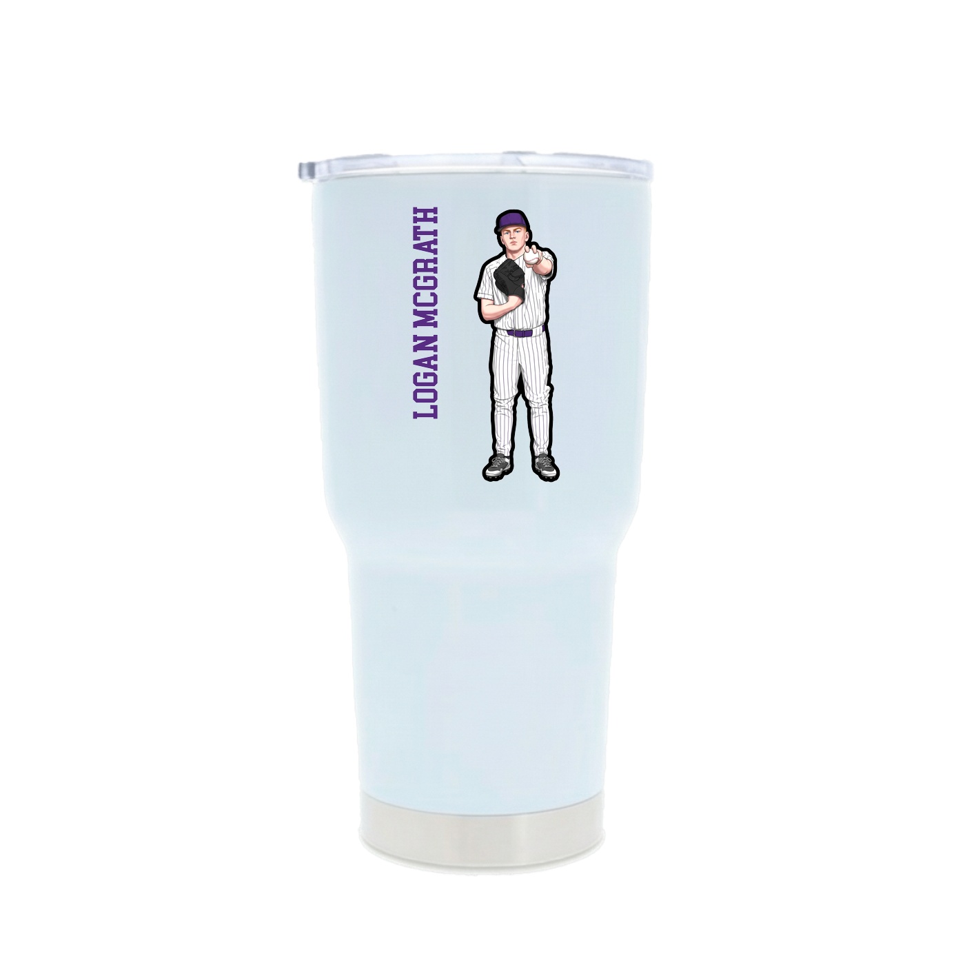 30oz Stainless Steel Tumbler — Name Vertical in White