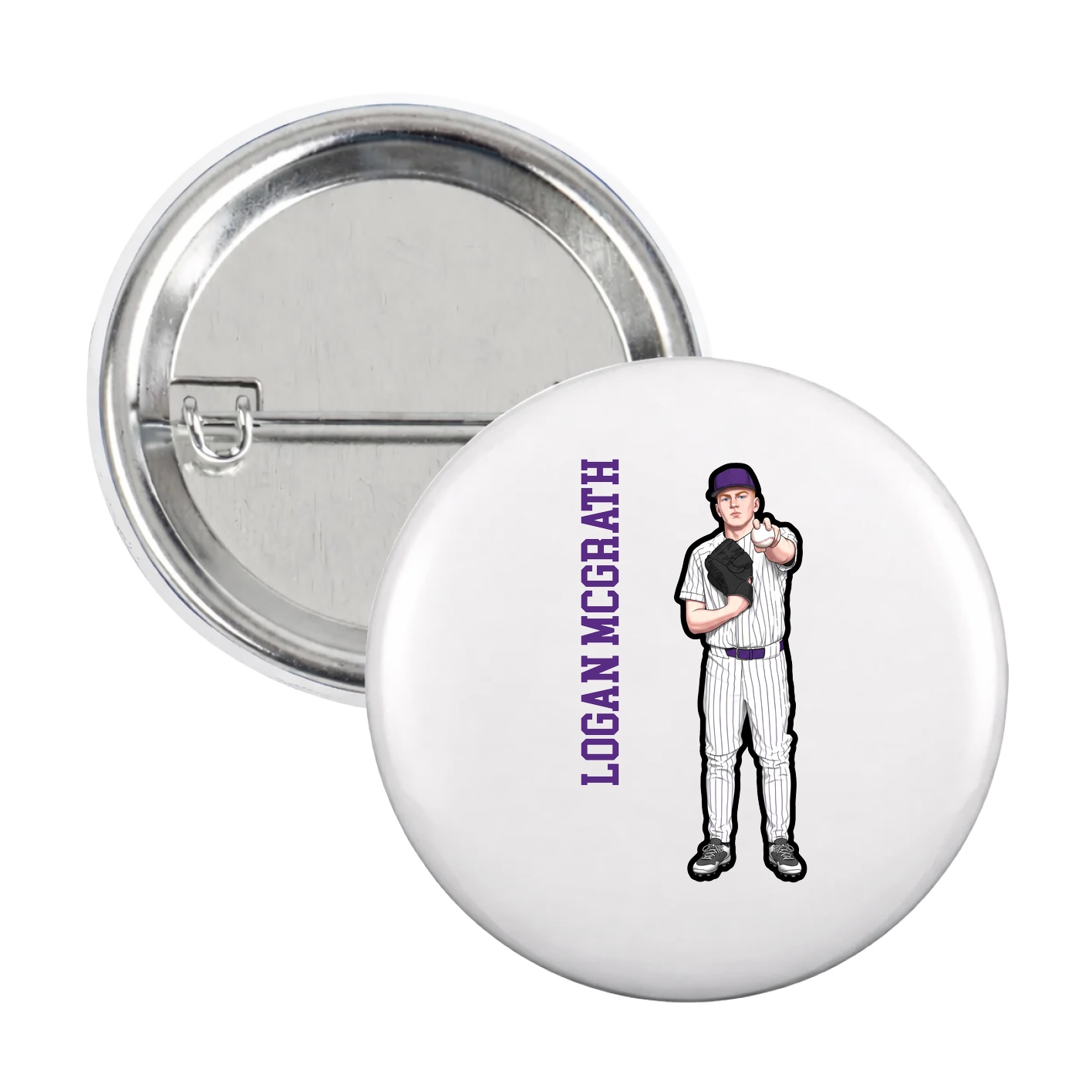 Game Day Button — Name Vertical in White