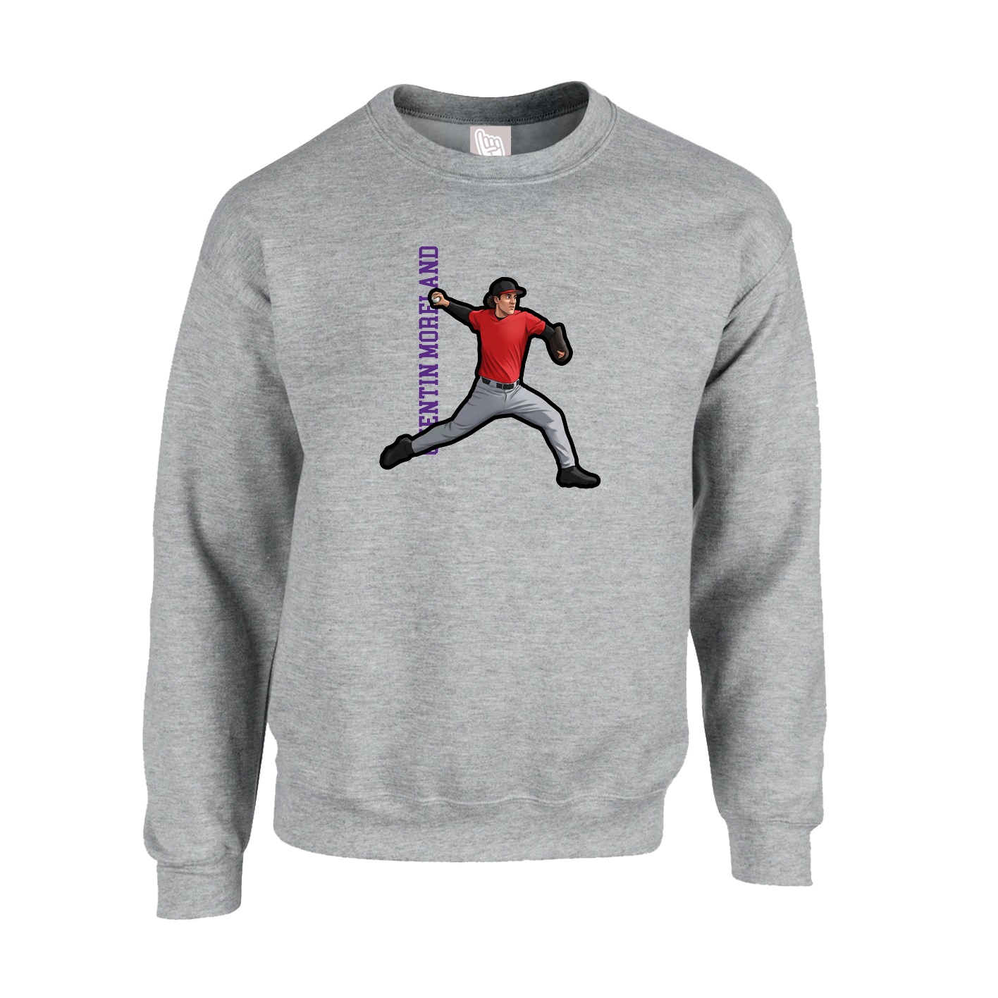 Fleece Crew — Name Vertical in Grey