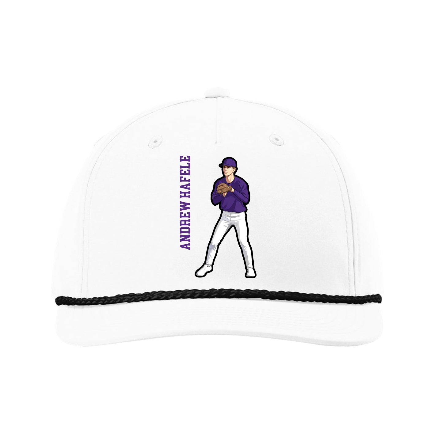 Five-Panel Classic Rope Cap — Name Vertical in White