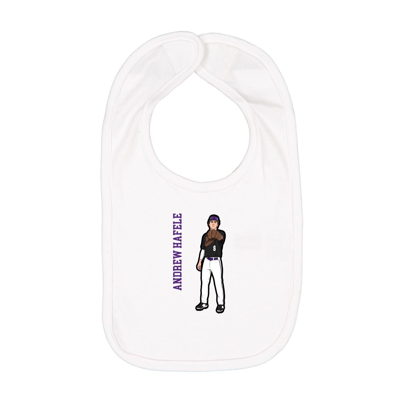 Infant Bib — Name Vertical in White