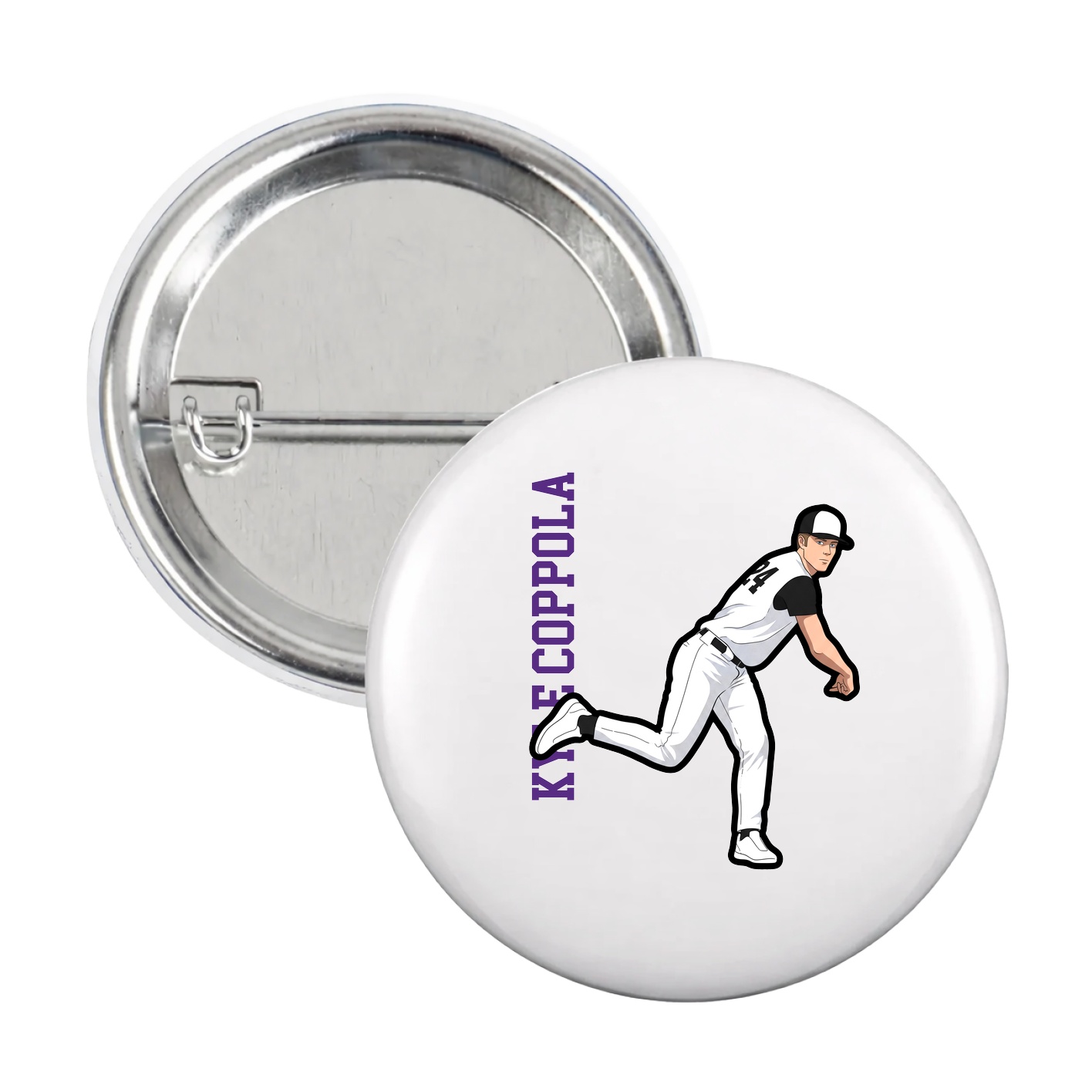 Game Day Button — Name Vertical in White