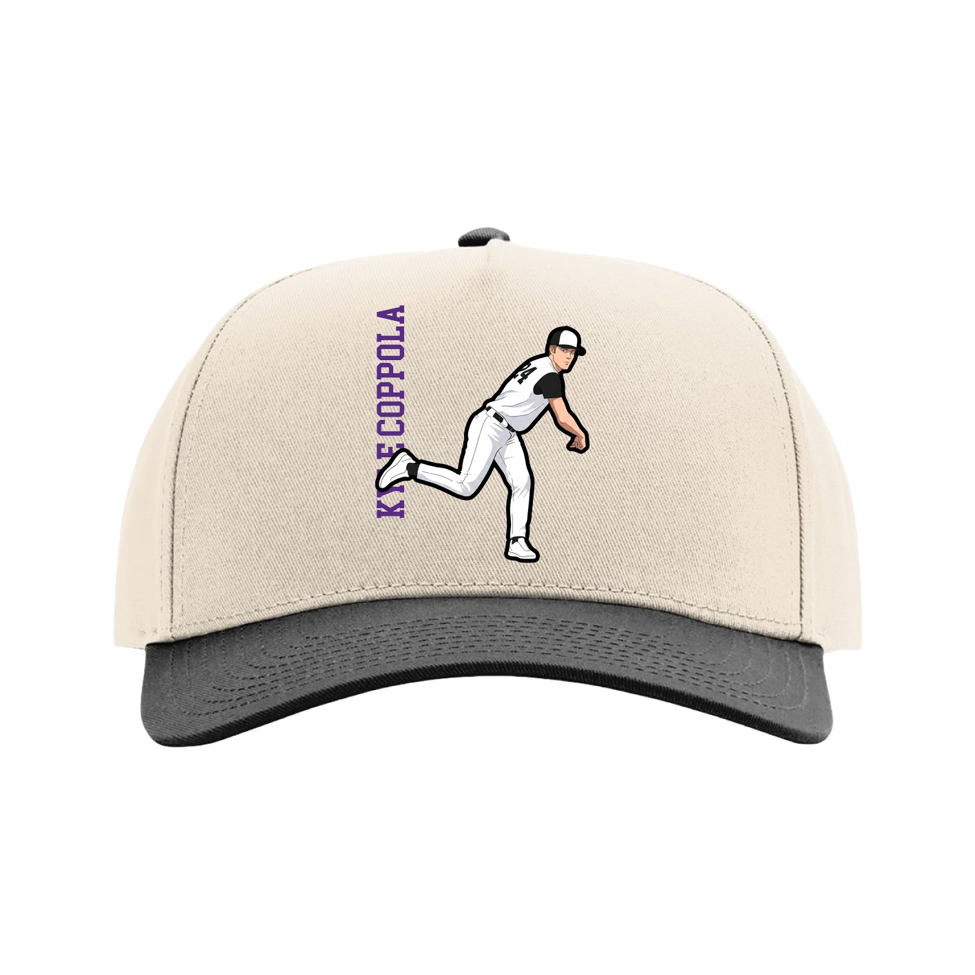 Full Fabric Five-Panel Champ Cap — Name Vertical in Cream/Black