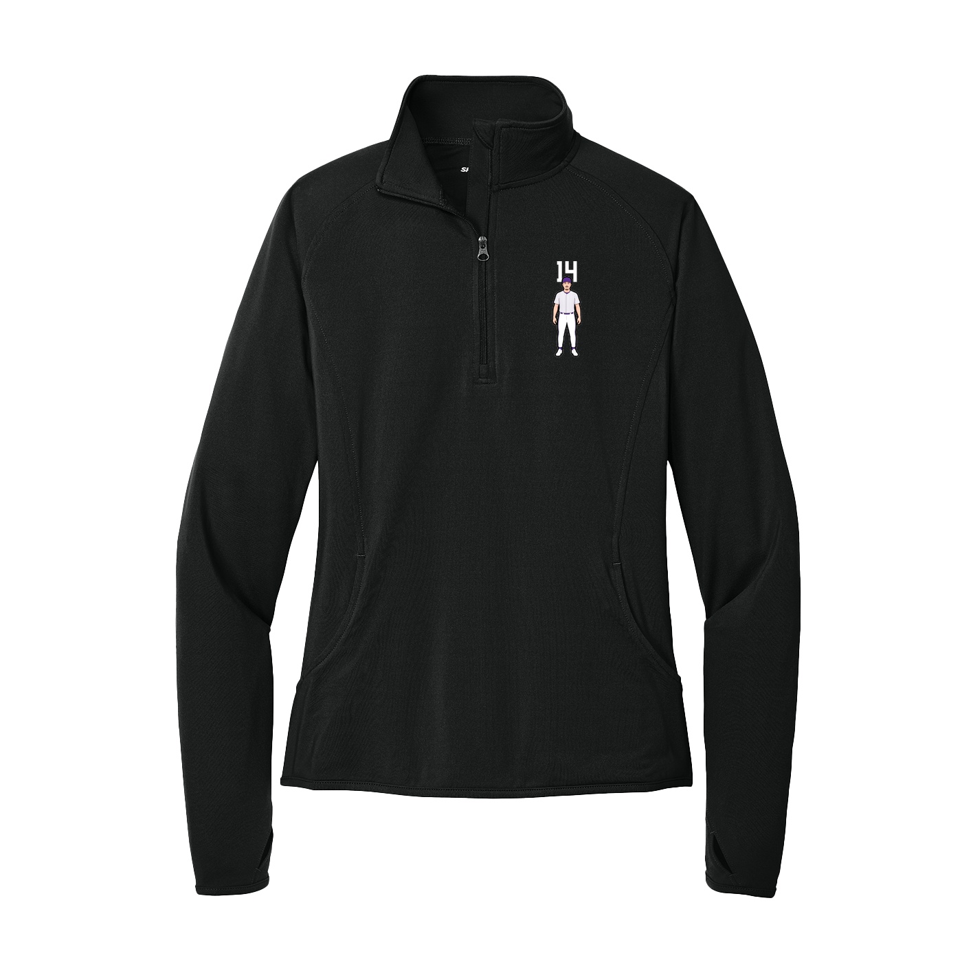 Women's Q-Zip Pullover — Number Top in Black