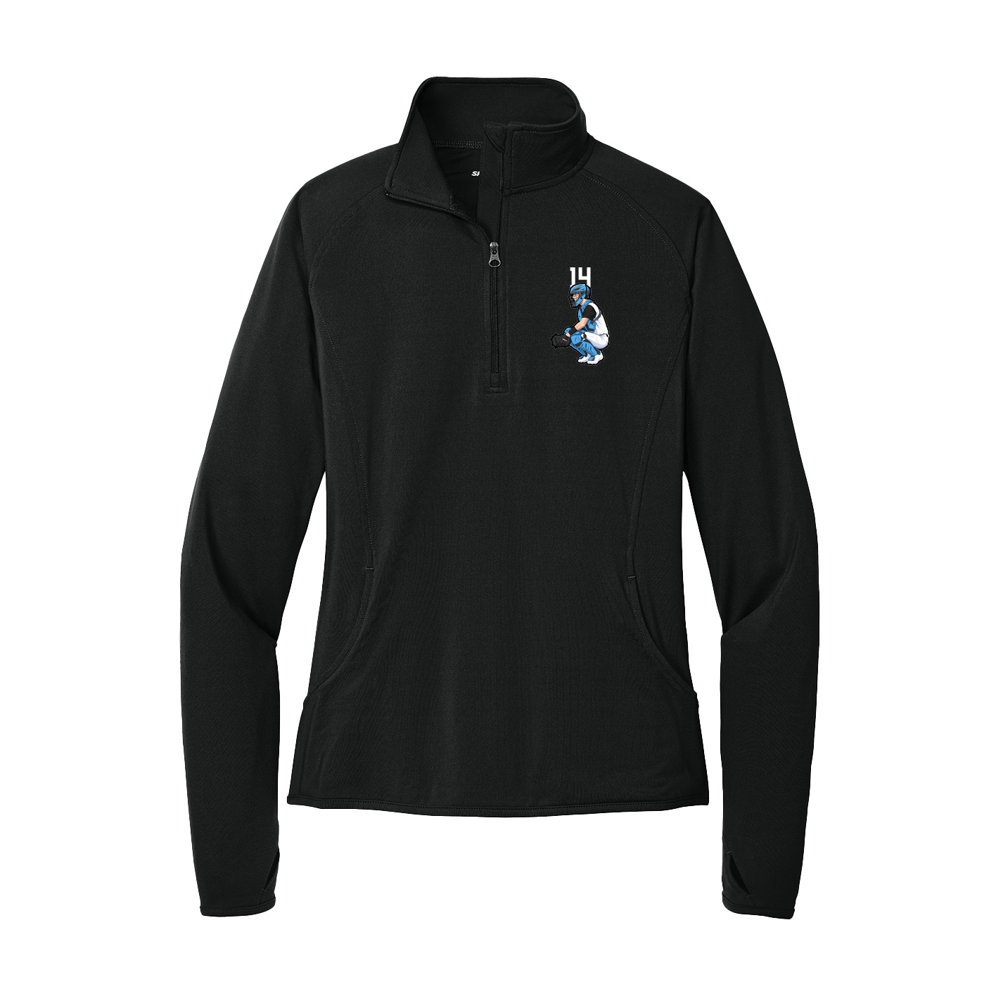 Women's Q-Zip Pullover — Number Top in Black