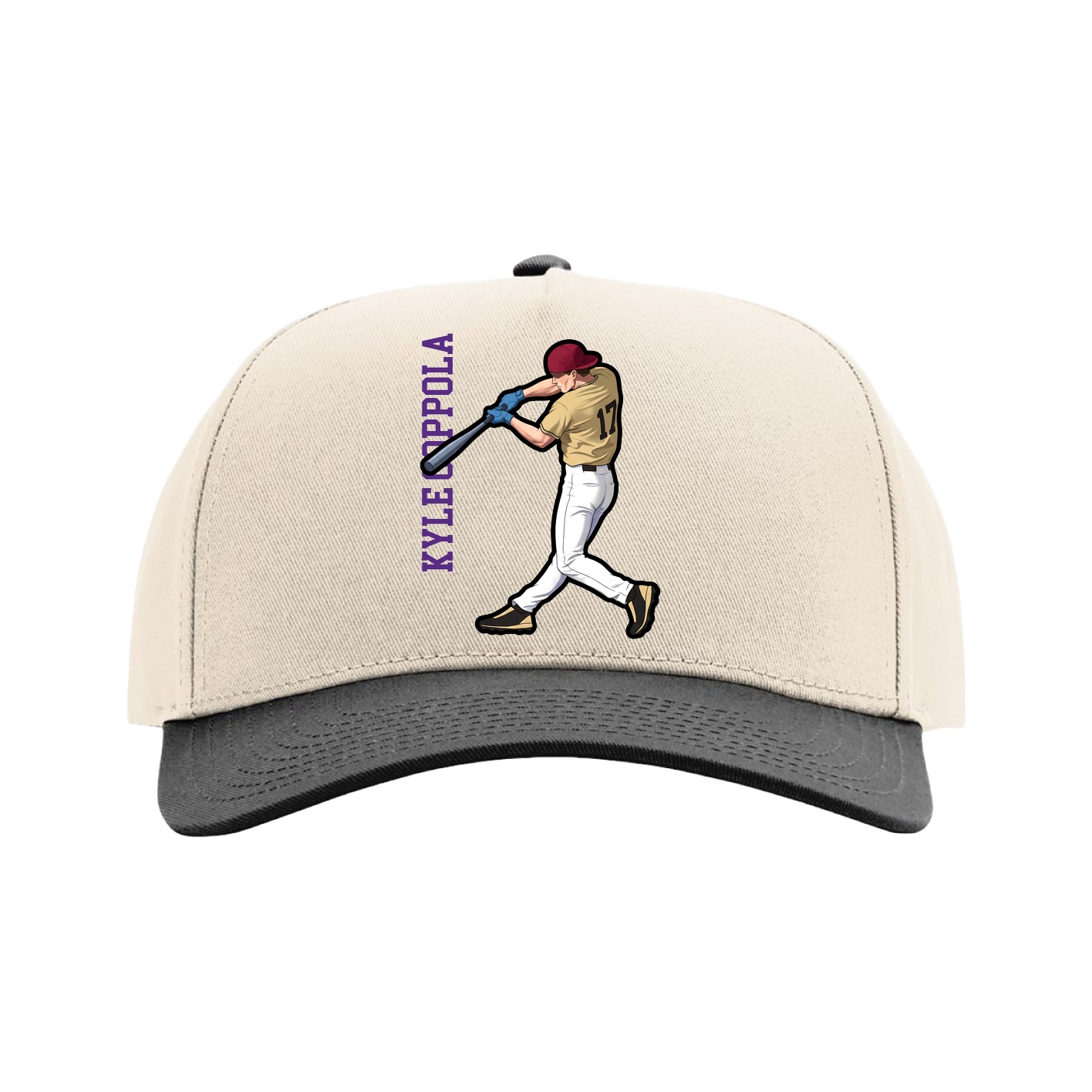 Full Fabric Five-Panel Champ Cap — Name Vertical in Cream/Black