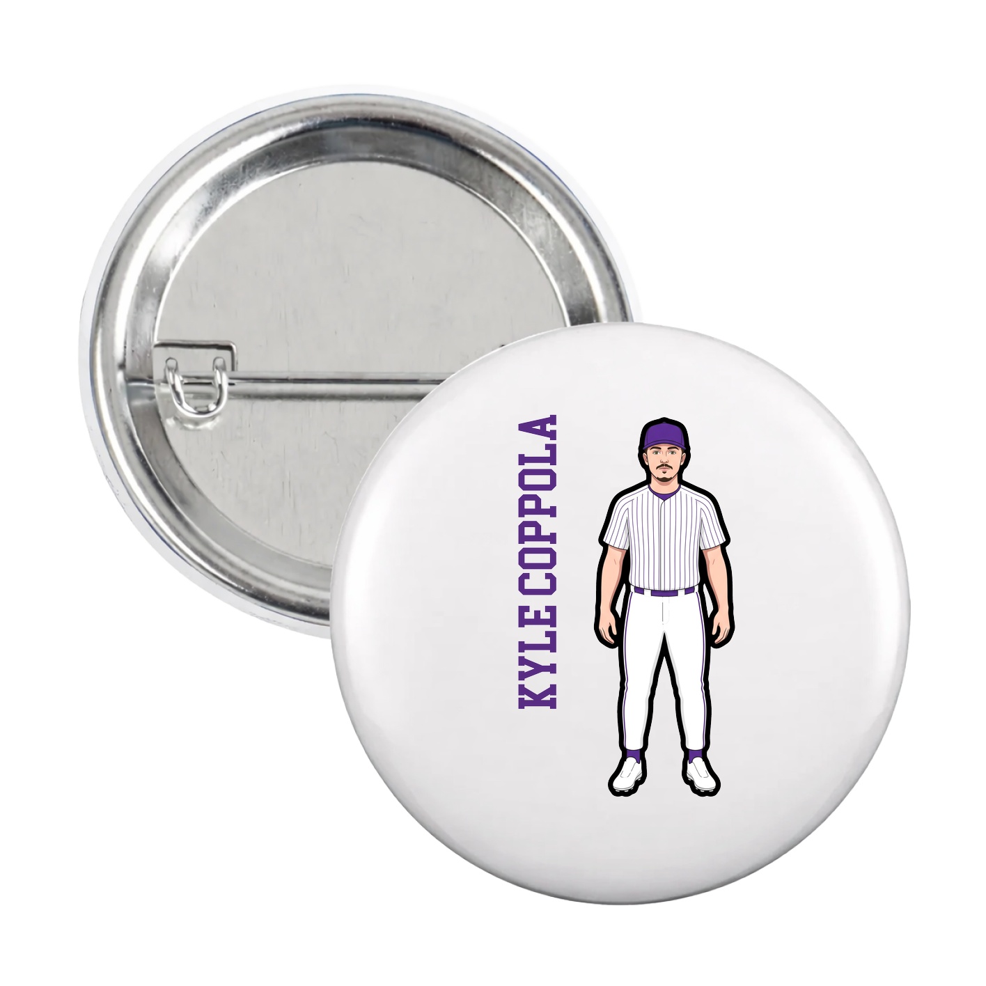 Game Day Button — Name Vertical in White
