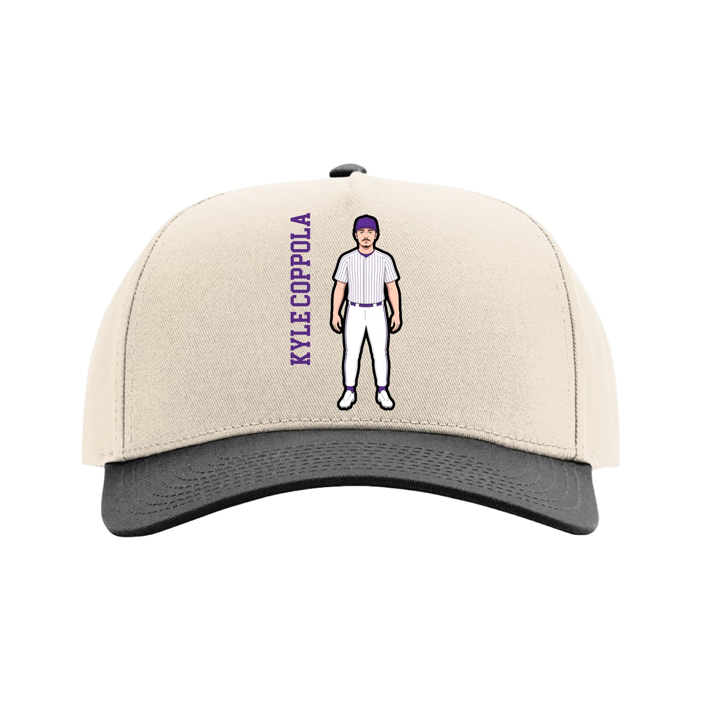 Full Fabric Five-Panel Champ Cap — Name Vertical in Cream/Black