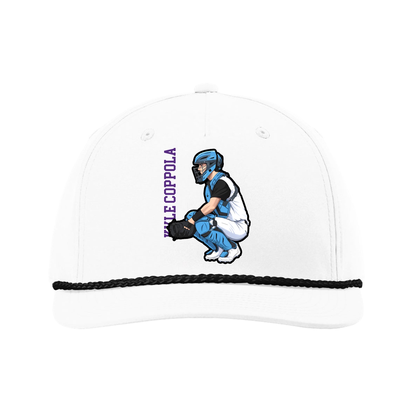 Five-Panel Classic Rope Cap — Name Vertical in White
