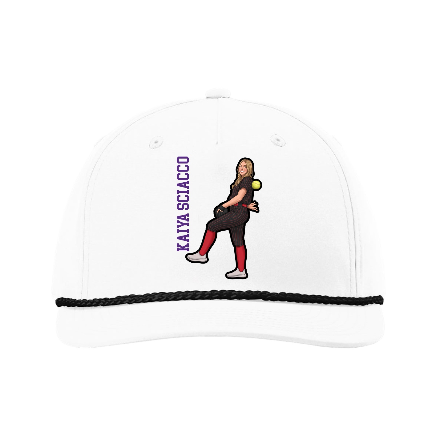 Five-Panel Classic Rope Cap — Name Vertical in White