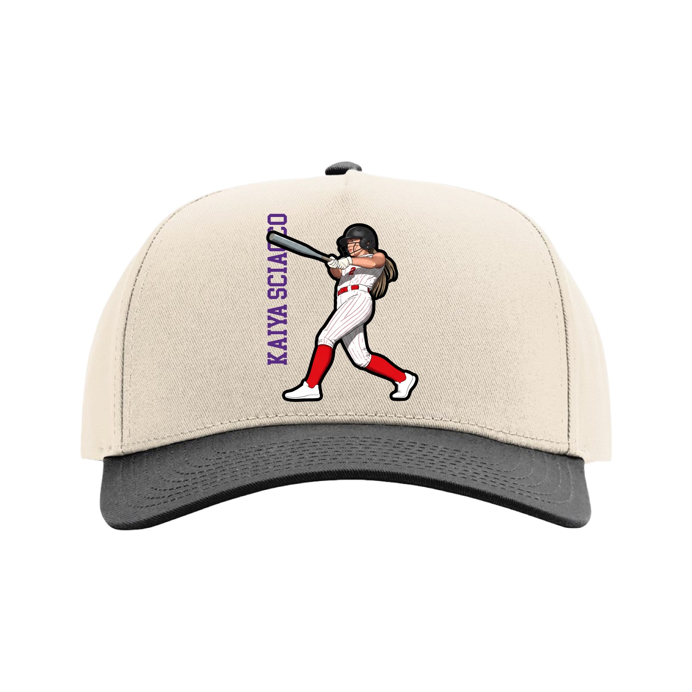 Full Fabric Five-Panel Champ Cap — Name Vertical in Cream/Black