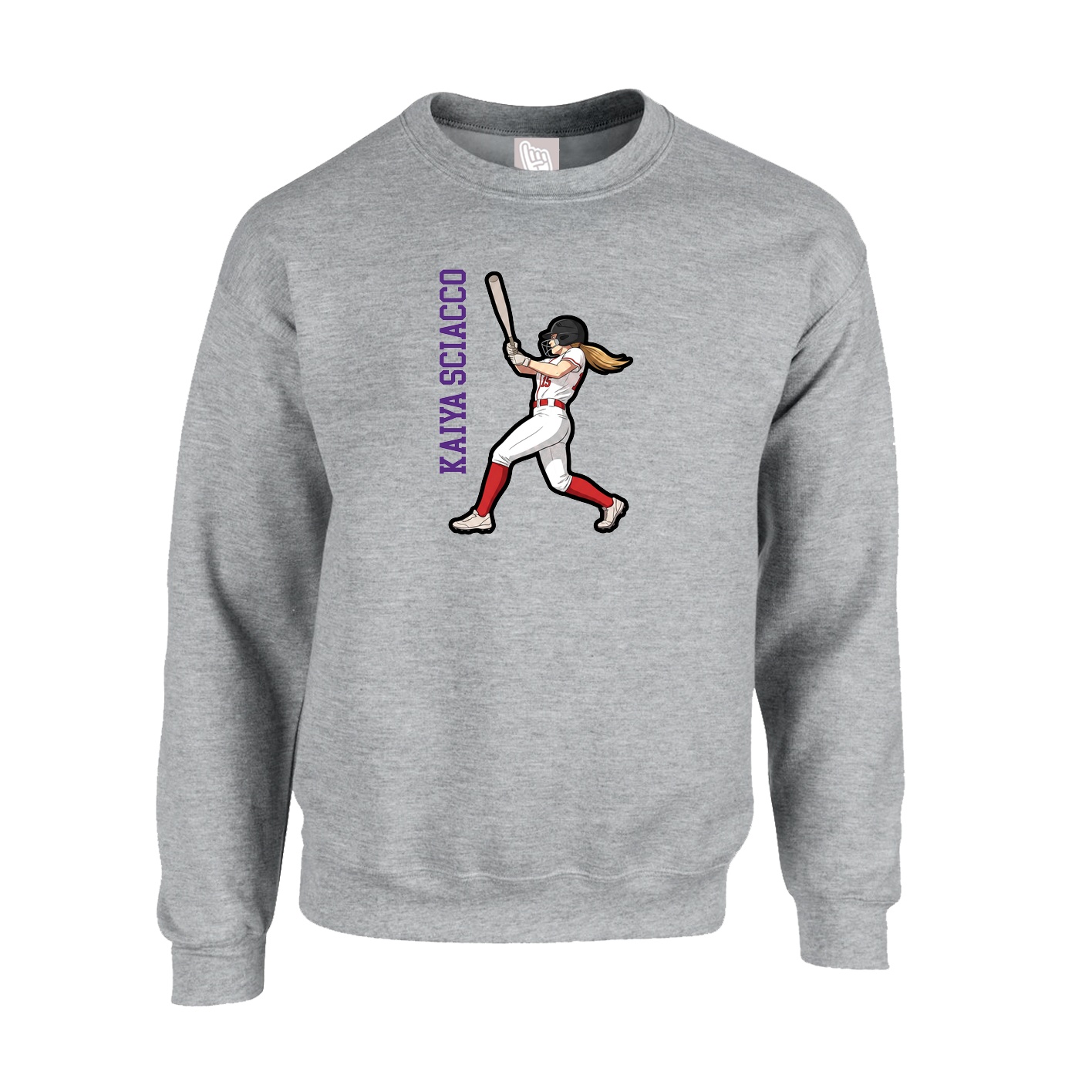 Fleece Crew — Name Vertical in Grey