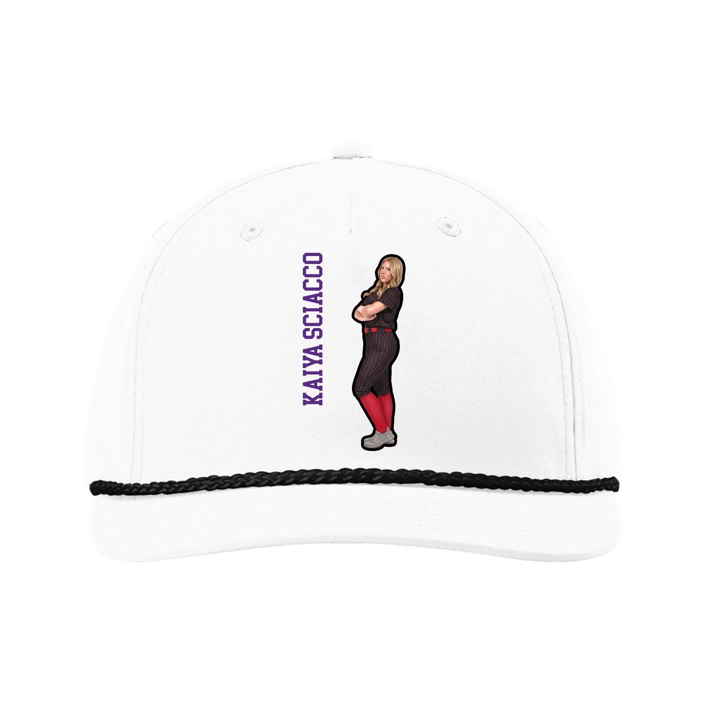 Five-Panel Classic Rope Cap — Name Vertical in White