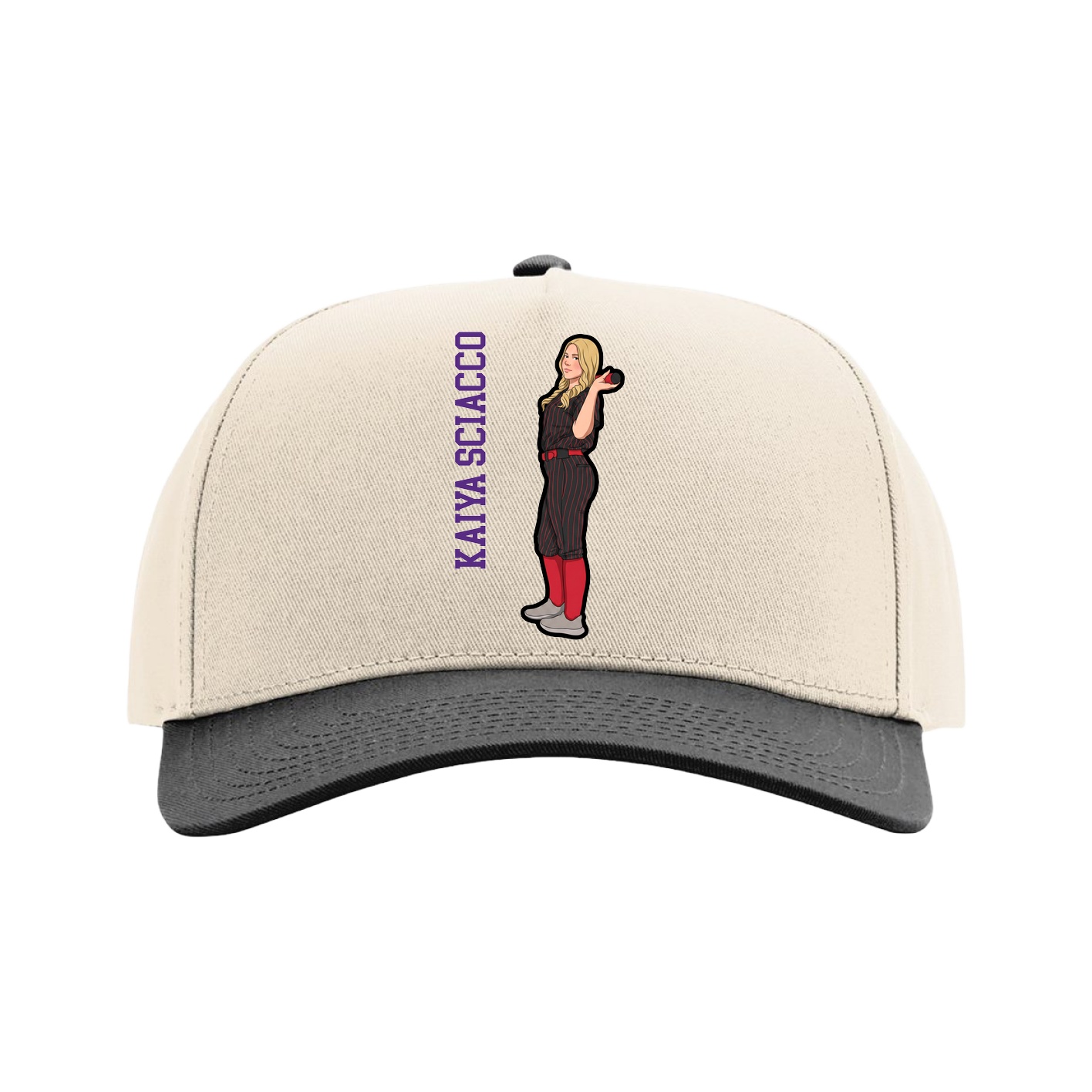 Full Fabric Five-Panel Champ Cap — Name Vertical in Cream/Black