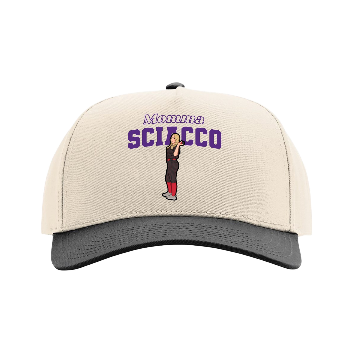 Full Fabric Five-Panel Champ Cap — Mothers Day Block in Cream/Black