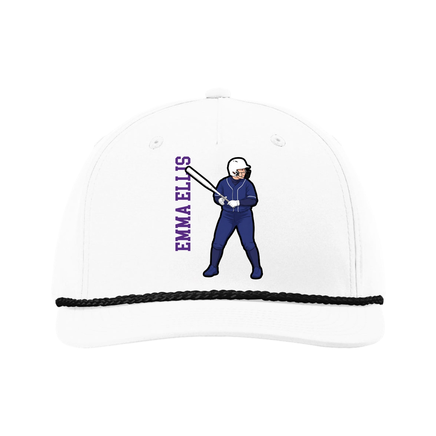 Five-Panel Classic Rope Cap — Name Vertical in White