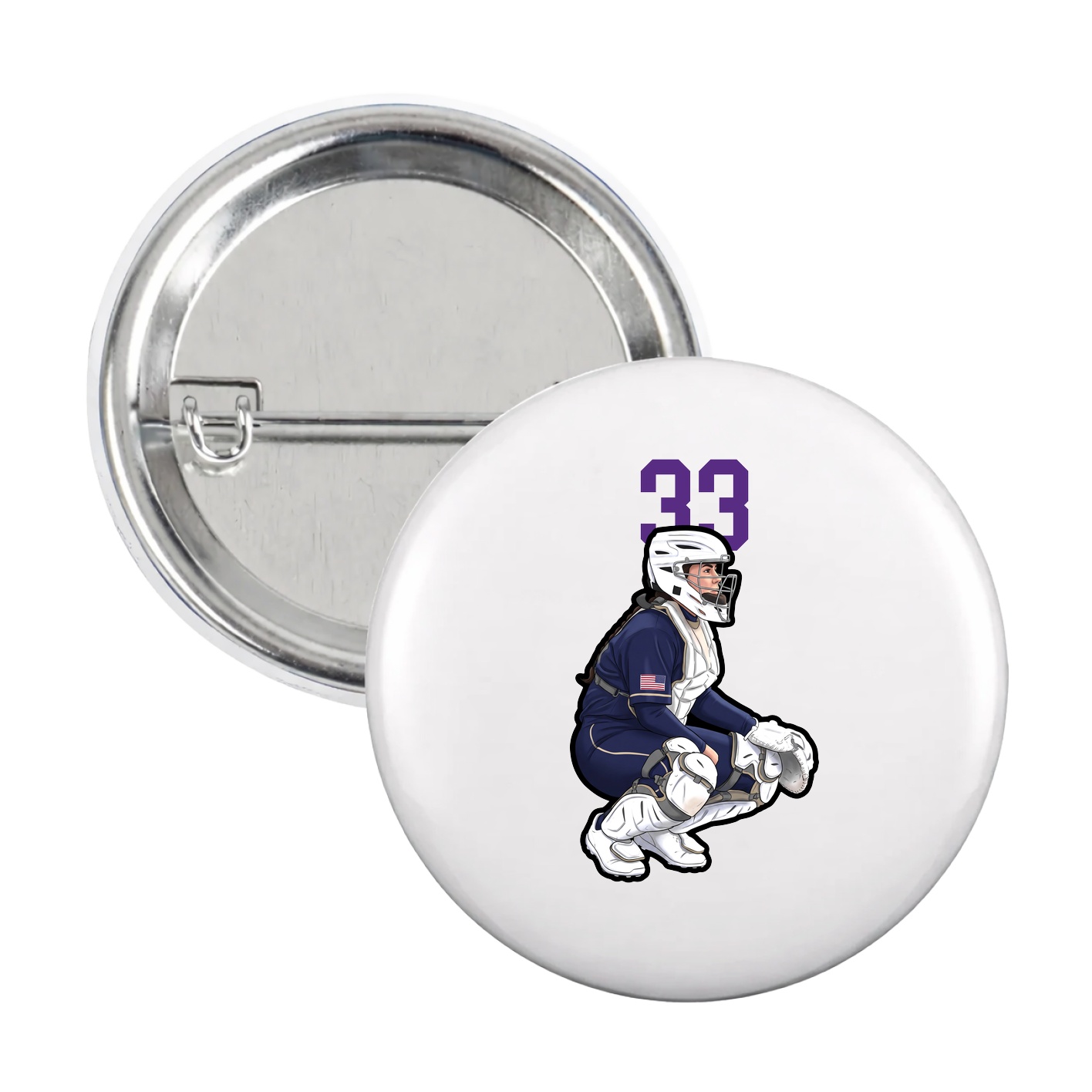 Game Day Button — Number Top in White
