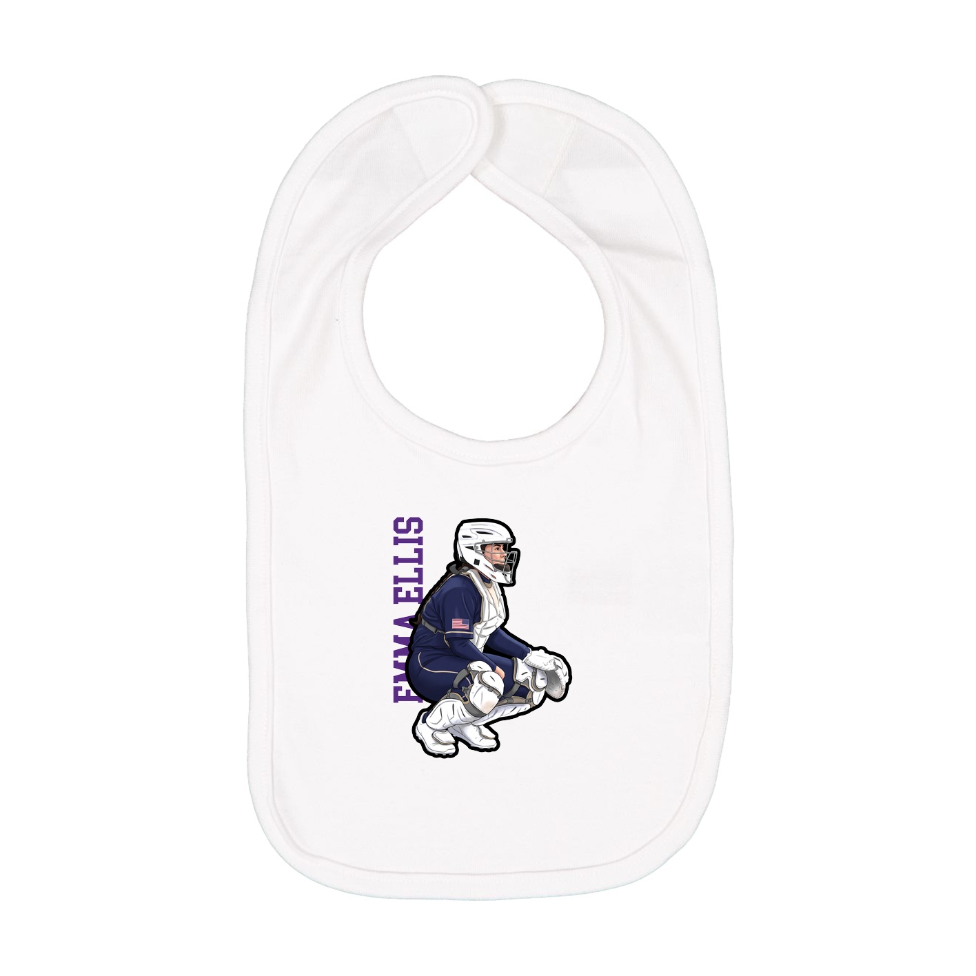 Infant Bib — Name Vertical in White