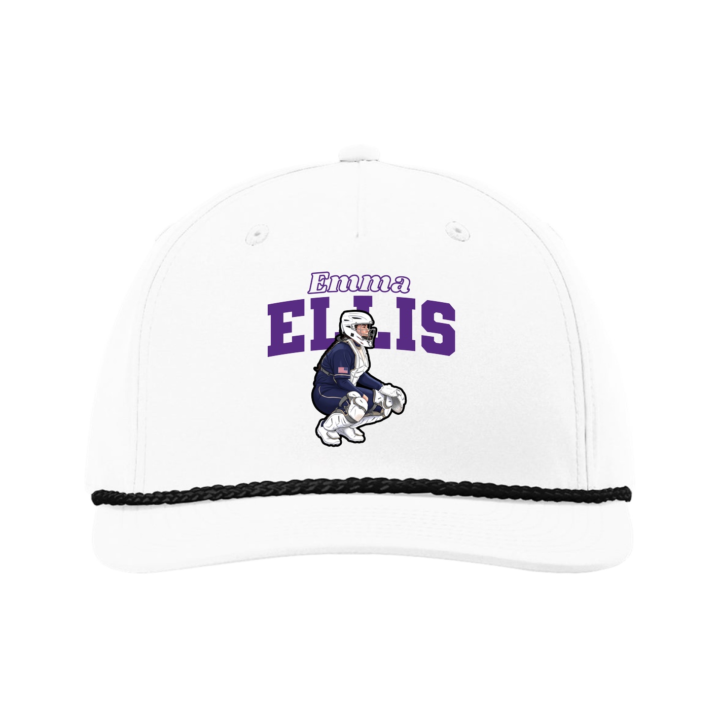 Five-Panel Classic Rope Cap — Name Arch in White