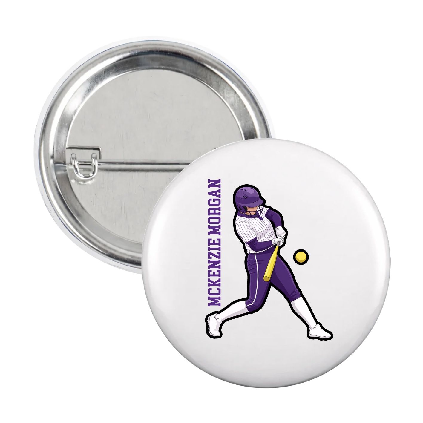 Game Day Button — Name Vertical in White
