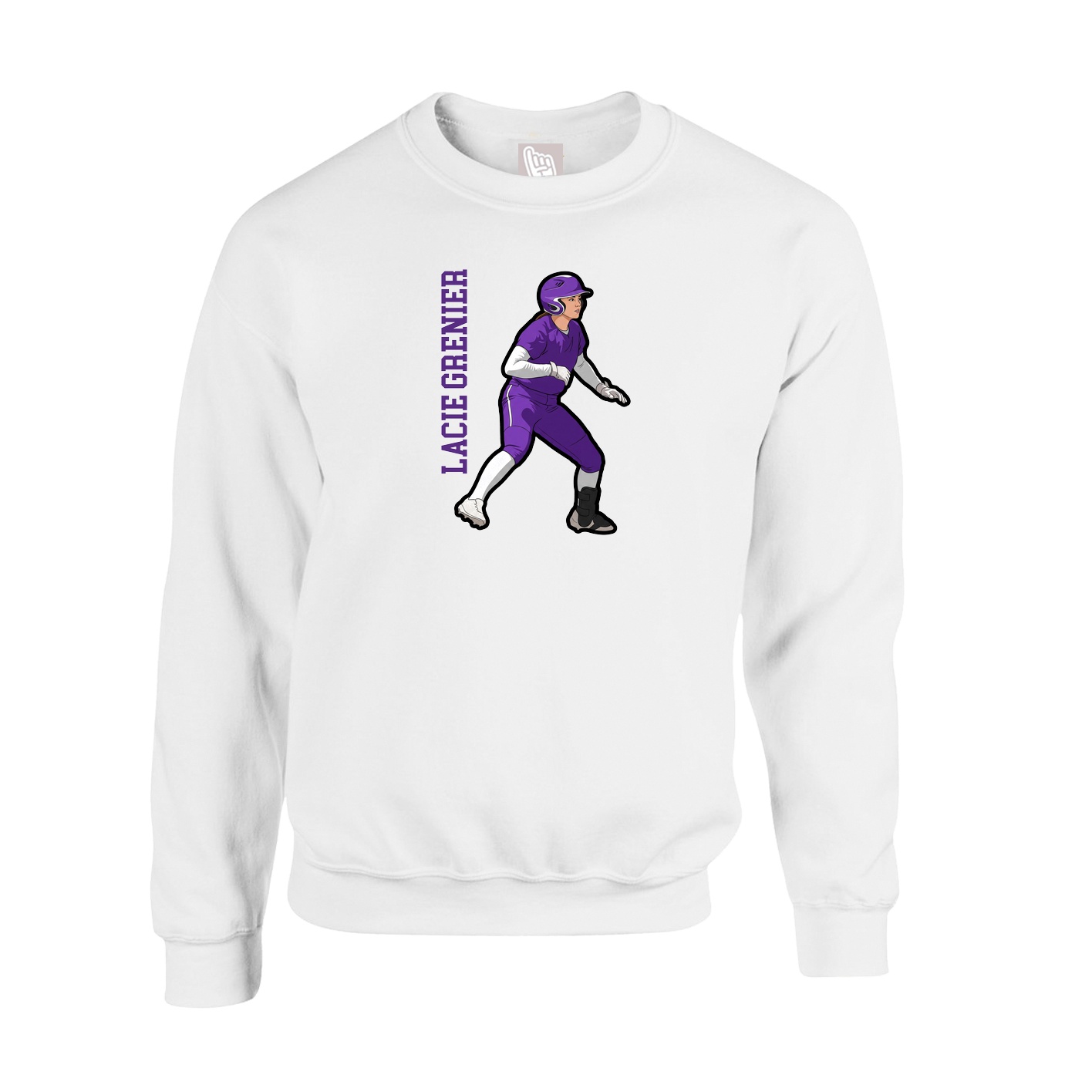 Fleece Crew — Name Vertical in White