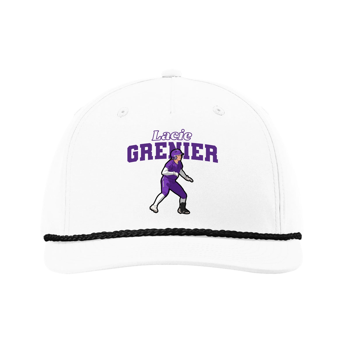 Five-Panel Classic Rope Cap — Name Arch in White