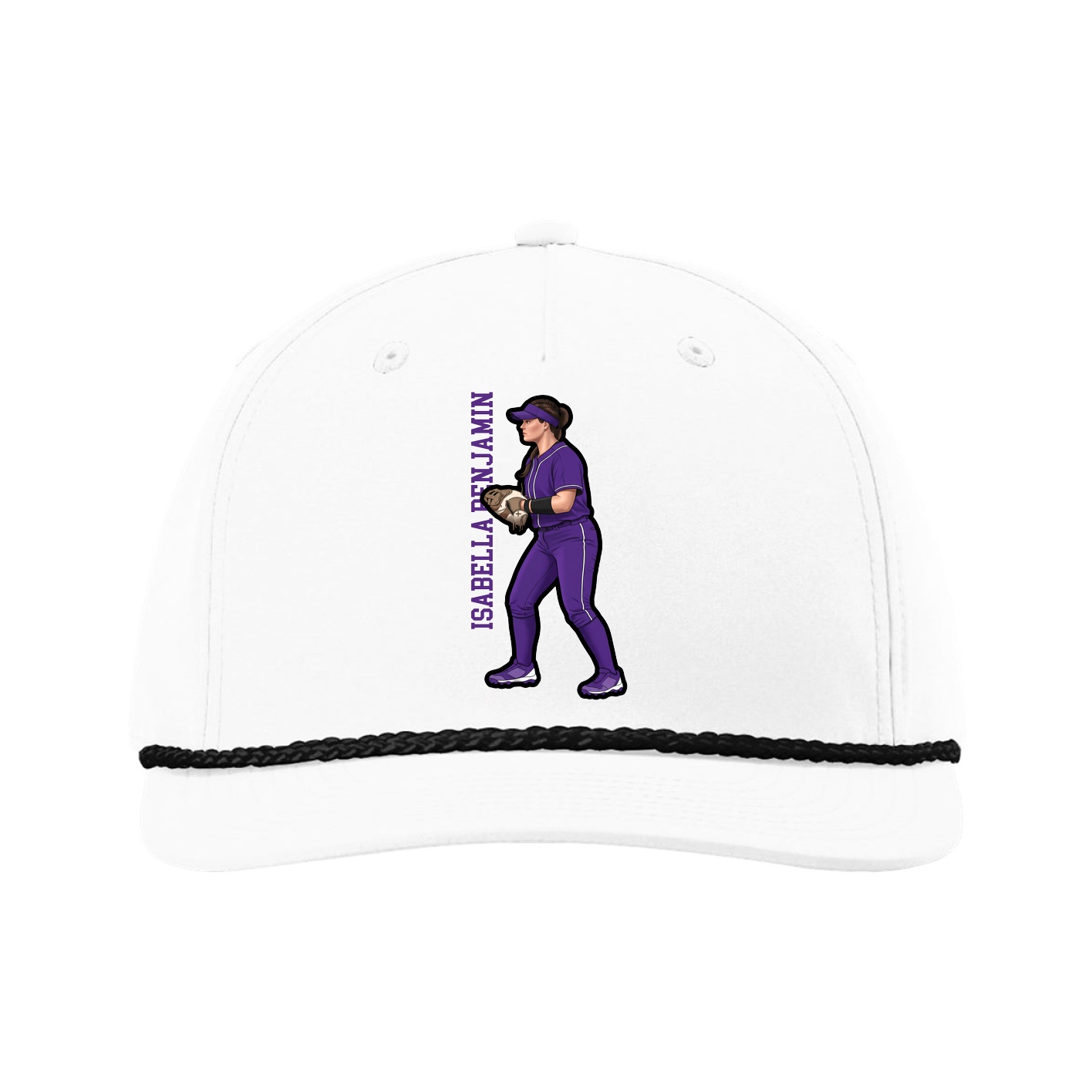 Five-Panel Classic Rope Cap — Name Vertical in White