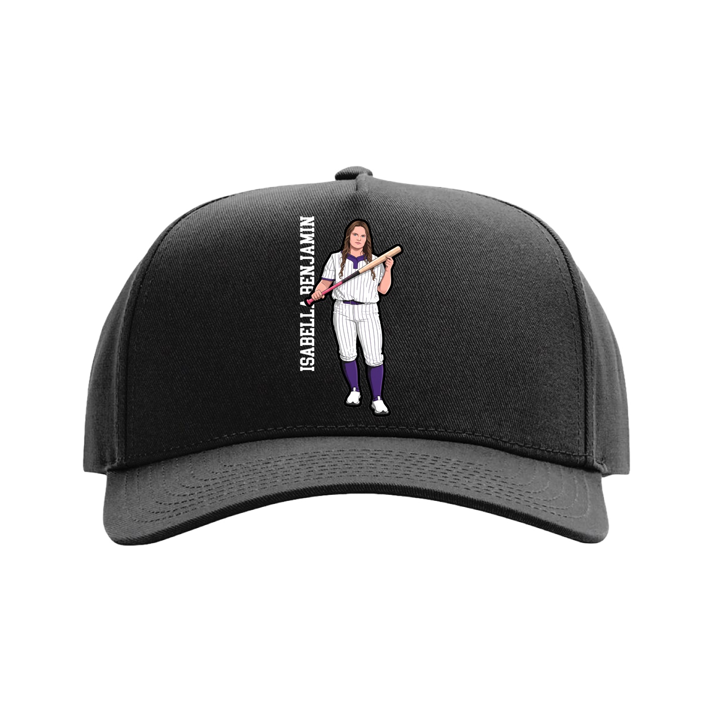 Full Fabric Five-Panel Champ Cap — Name Vertical in Black