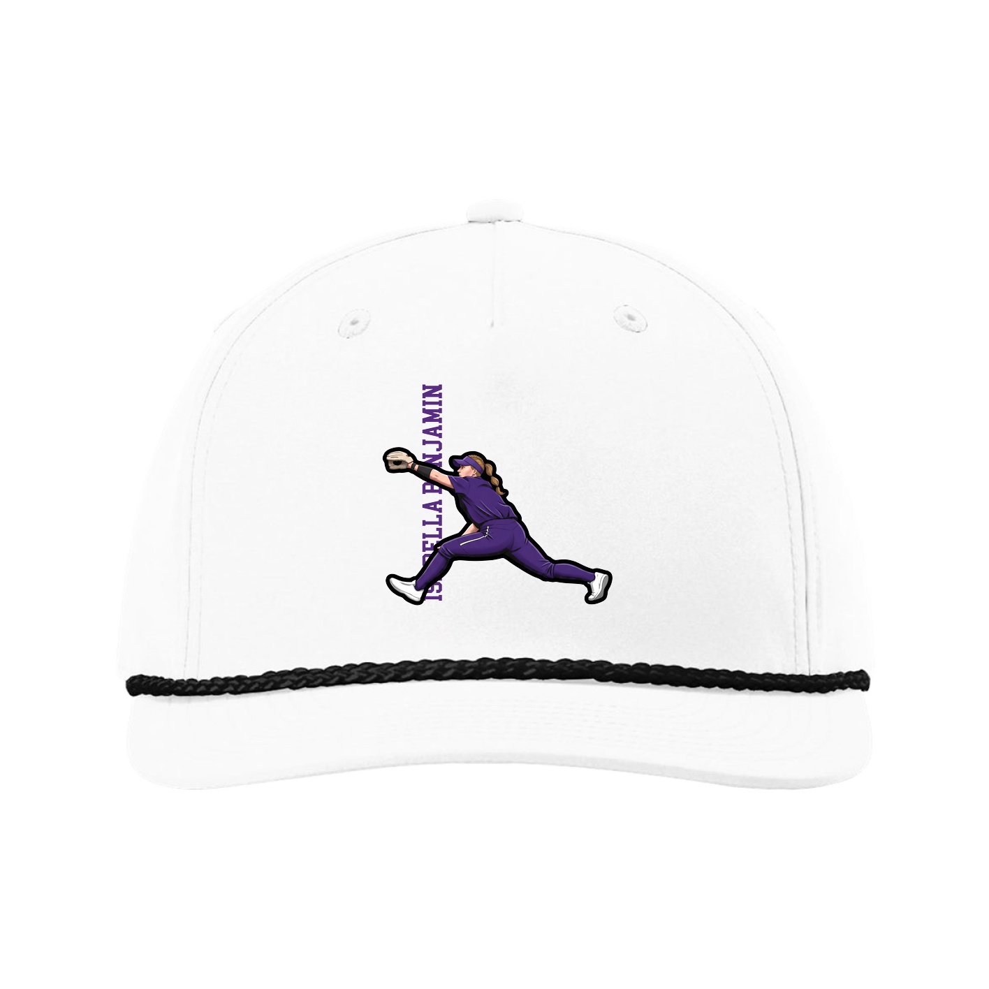 Five-Panel Classic Rope Cap — Name Vertical in White