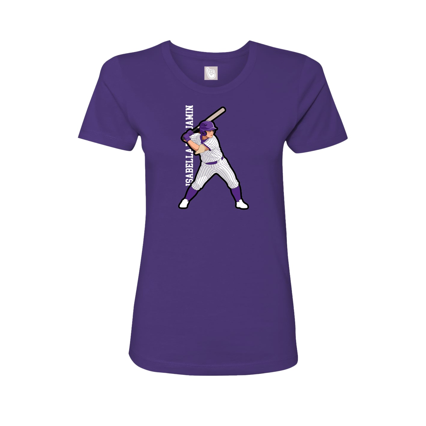 Fitted Women's Tee — Name Vertical in Purple