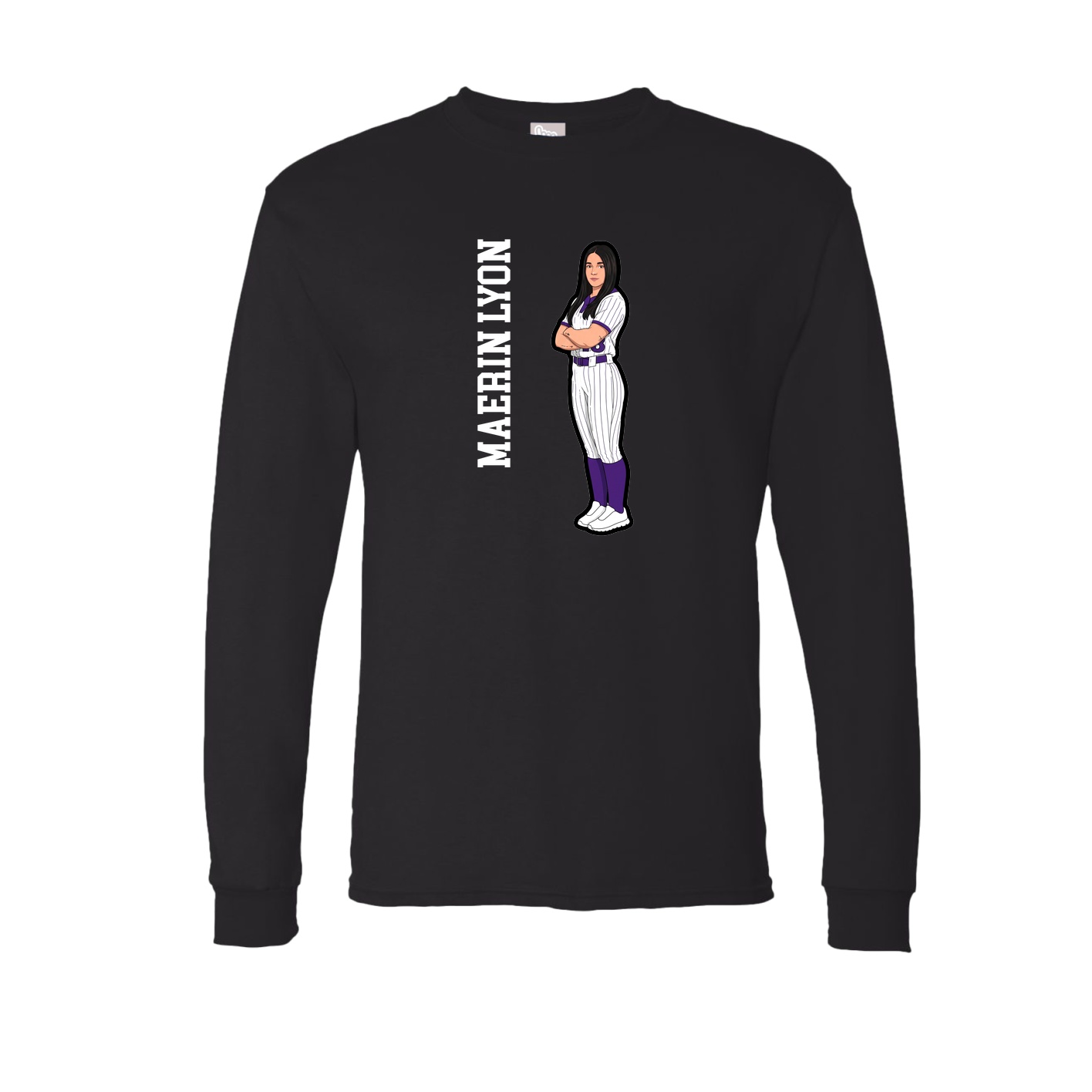 Long Sleeve Tee — Name Vertical in Black