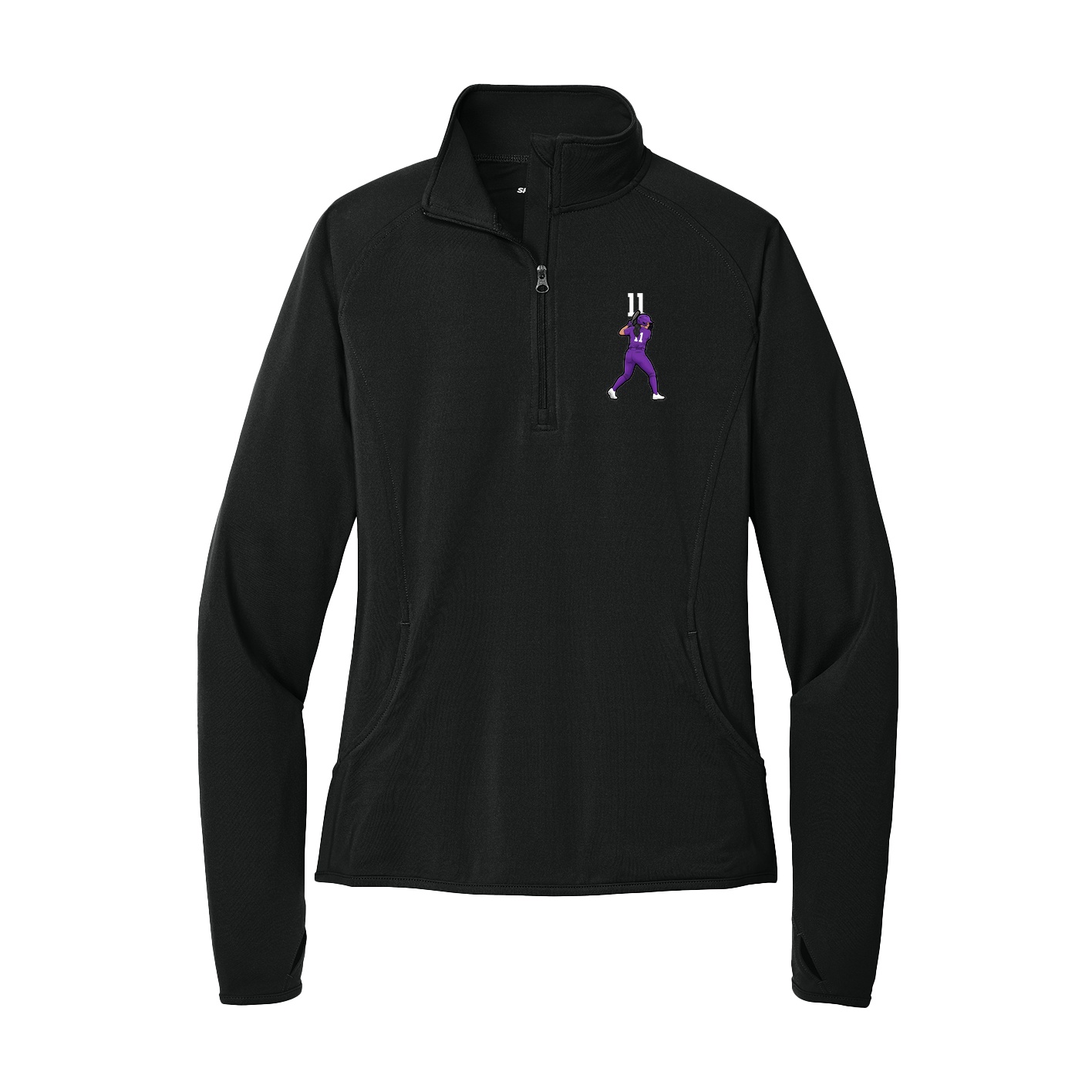 Women's Q-Zip Pullover — Number Top in Black