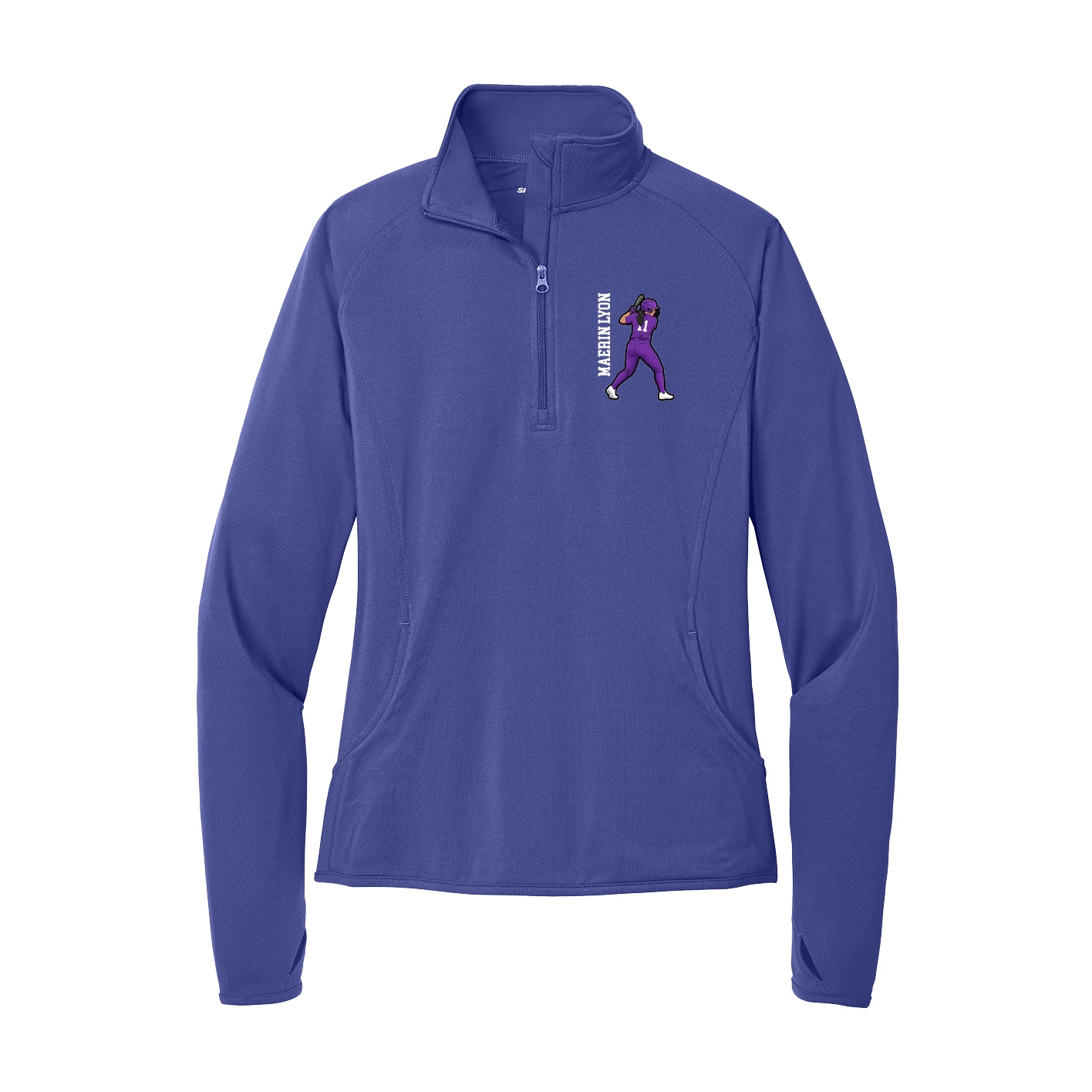 Women's Q-Zip Pullover — Name Vertical in Purple