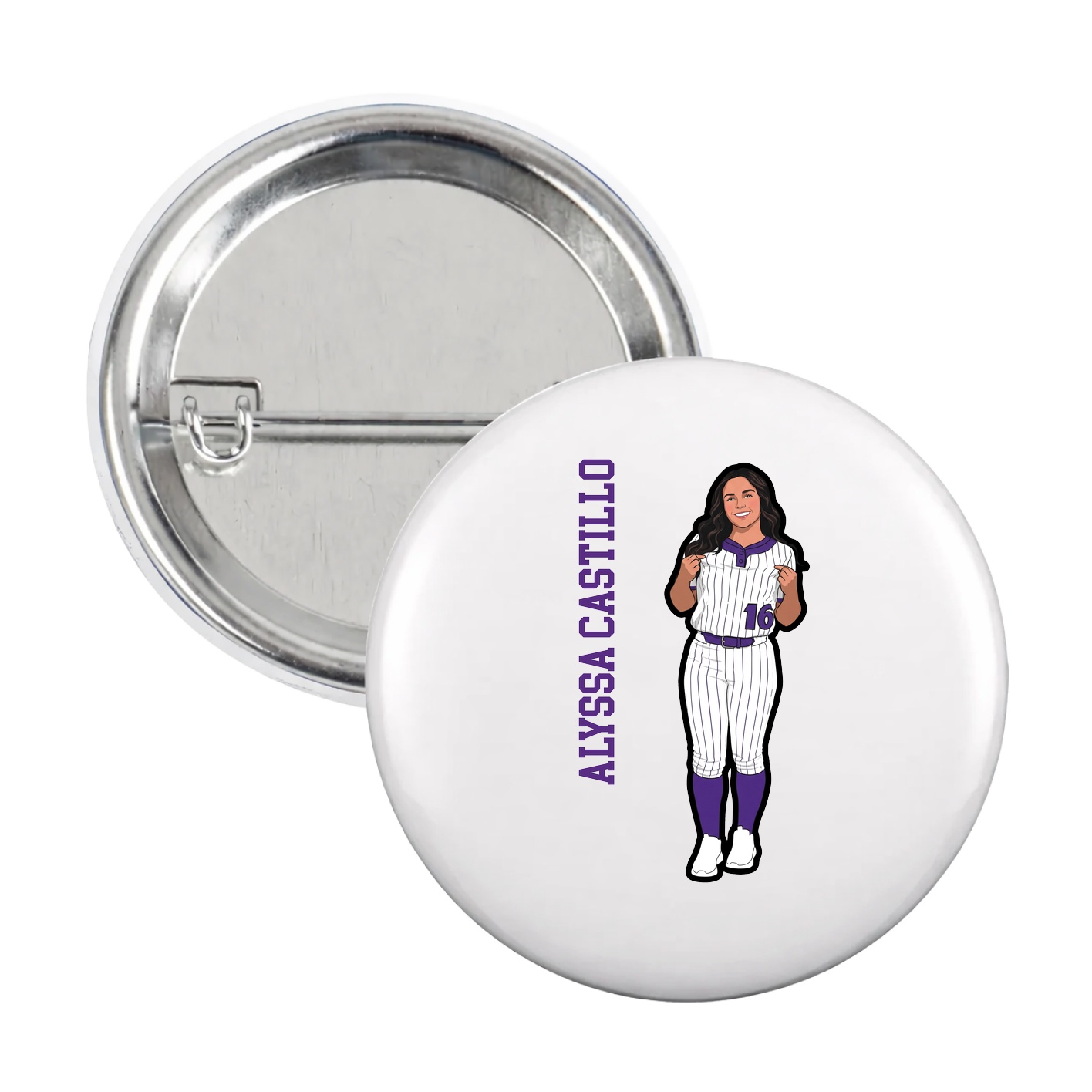 Game Day Button — Name Vertical in White