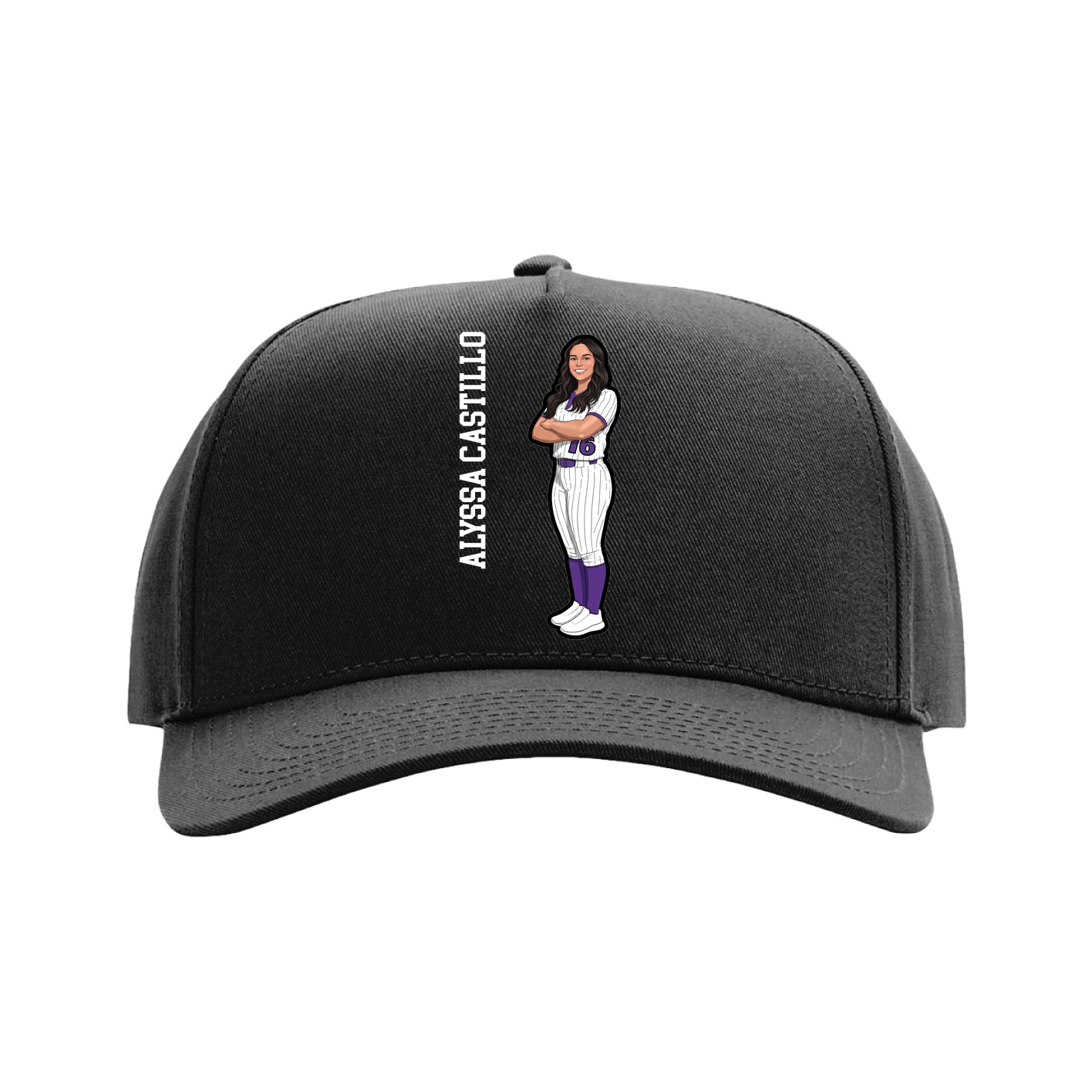Full Fabric Five-Panel Champ Cap — Name Vertical in Black