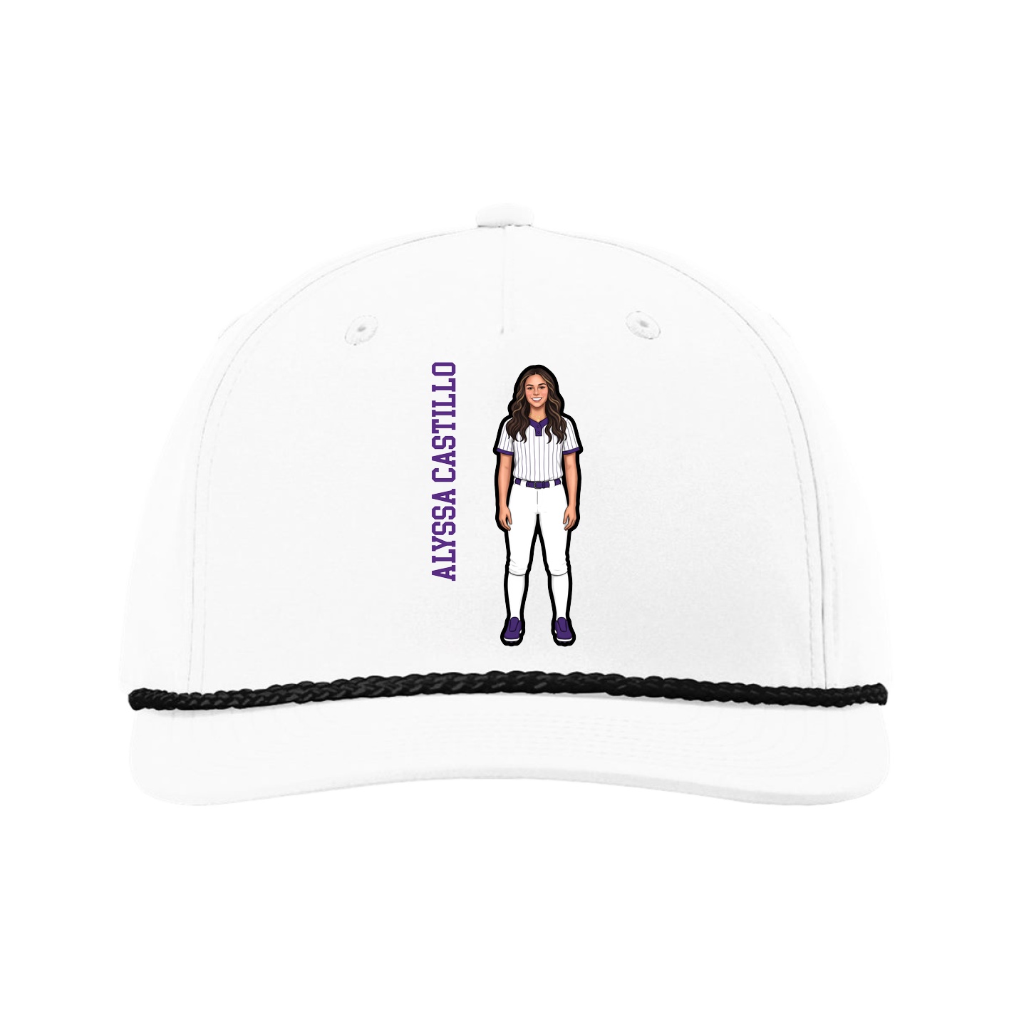 Five-Panel Classic Rope Cap — Name Vertical in White