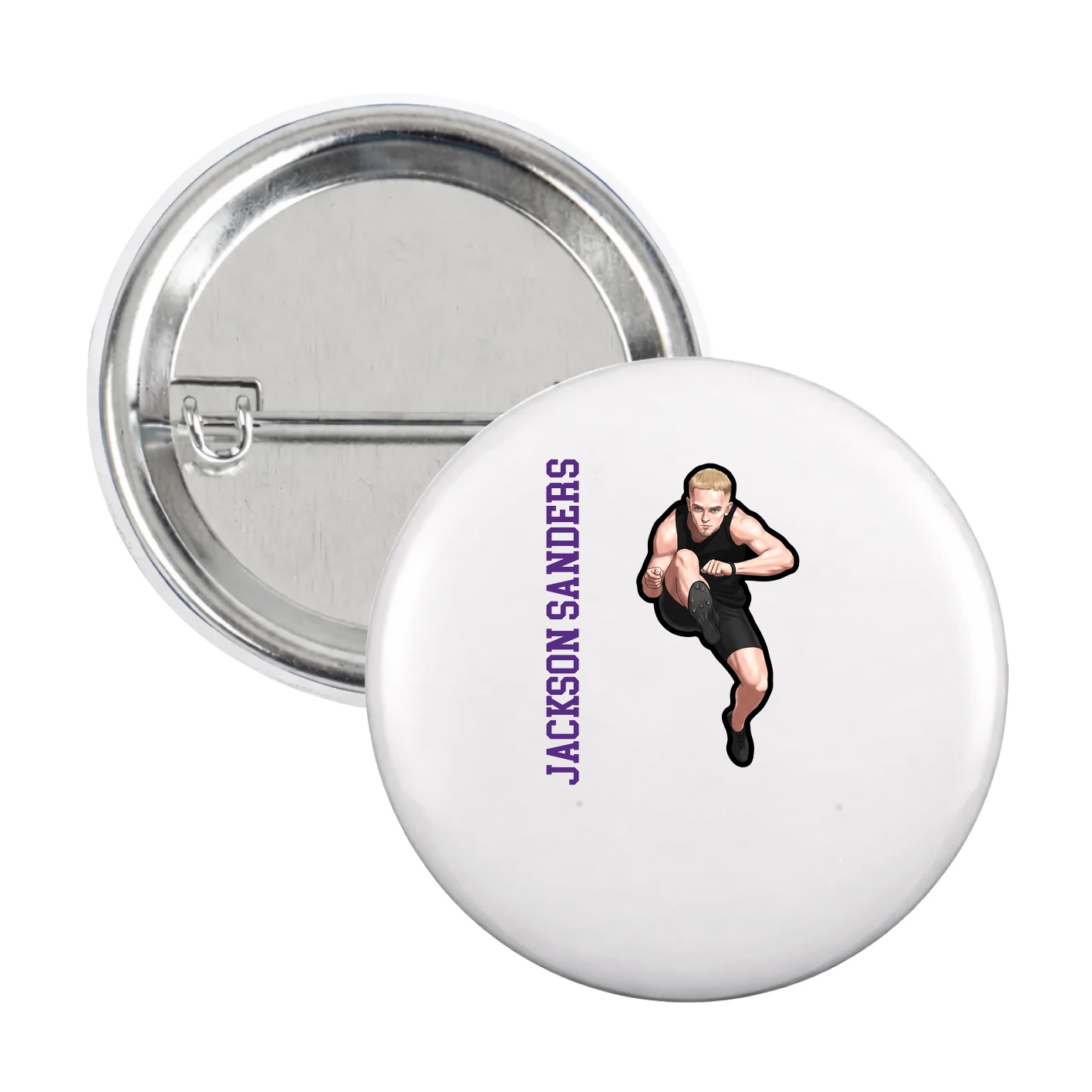 Game Day Button — Name Vertical in White