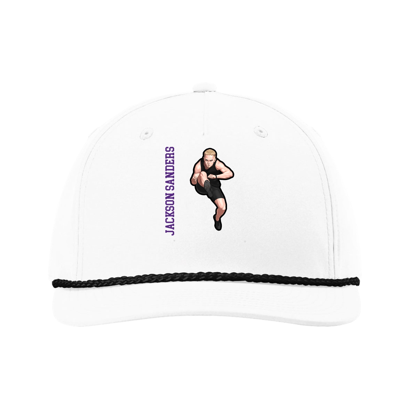 Five-Panel Classic Rope Cap — Name Vertical in White