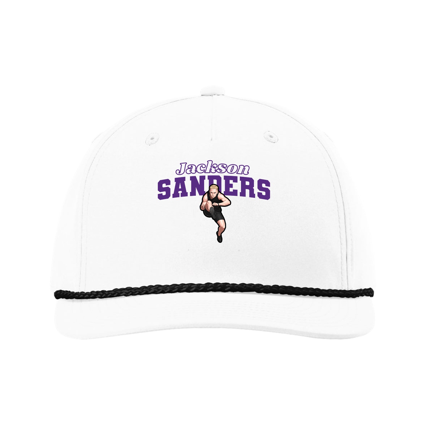 Five-Panel Classic Rope Cap — Name Arch in White
