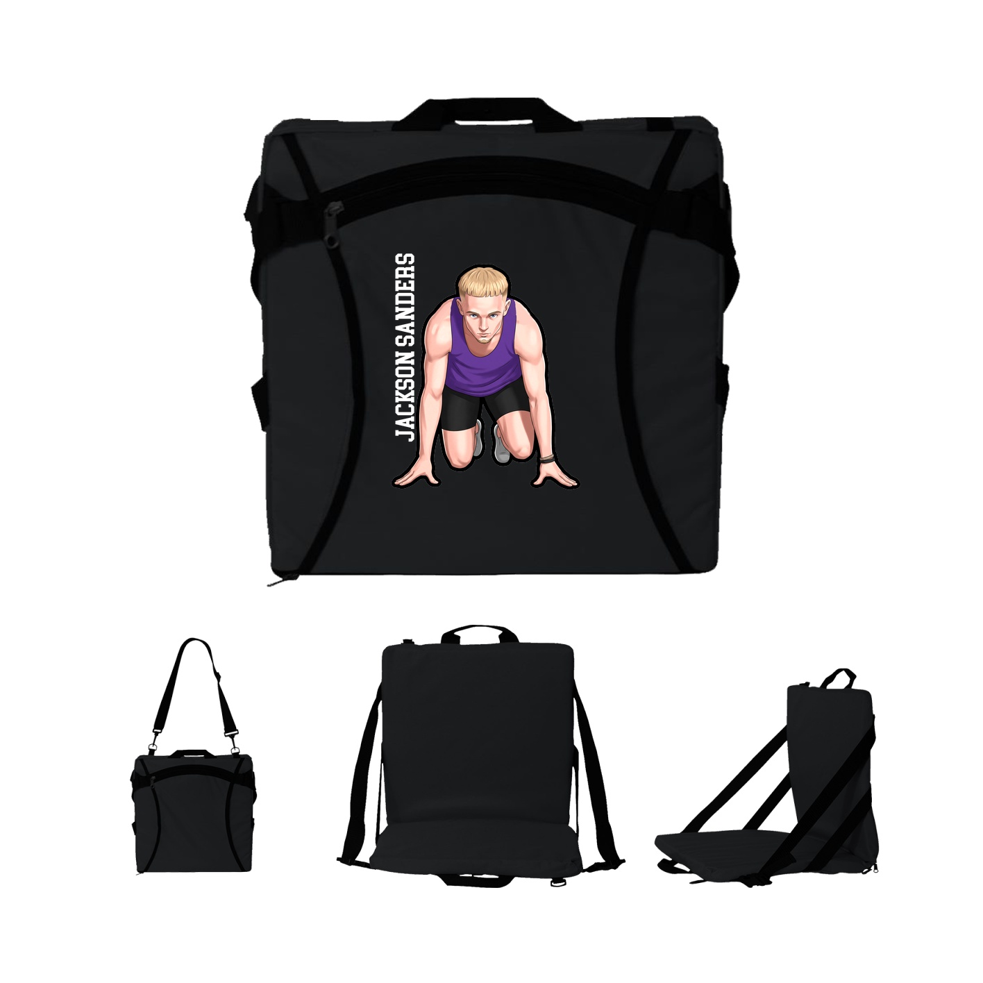 Folding Stadium Seat — Name Vertical in Black