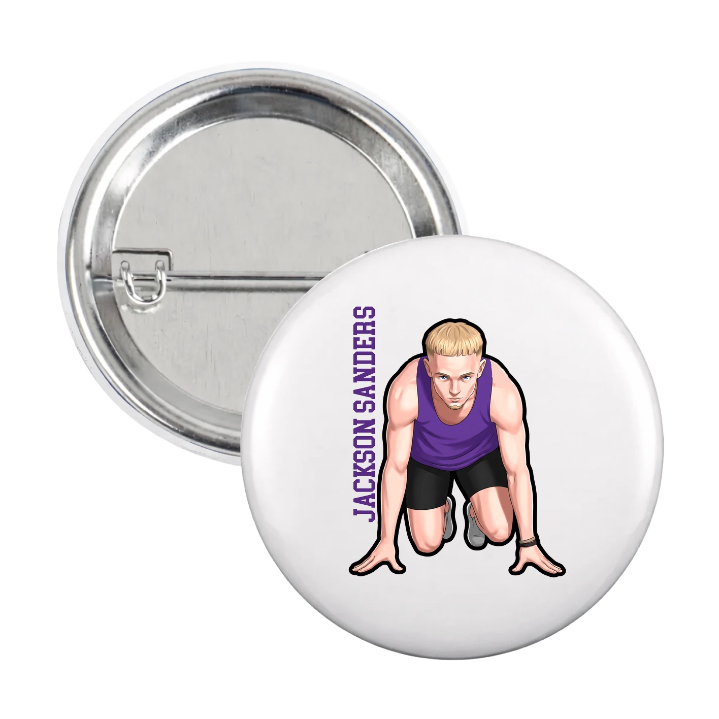 Game Day Button — Name Vertical in White